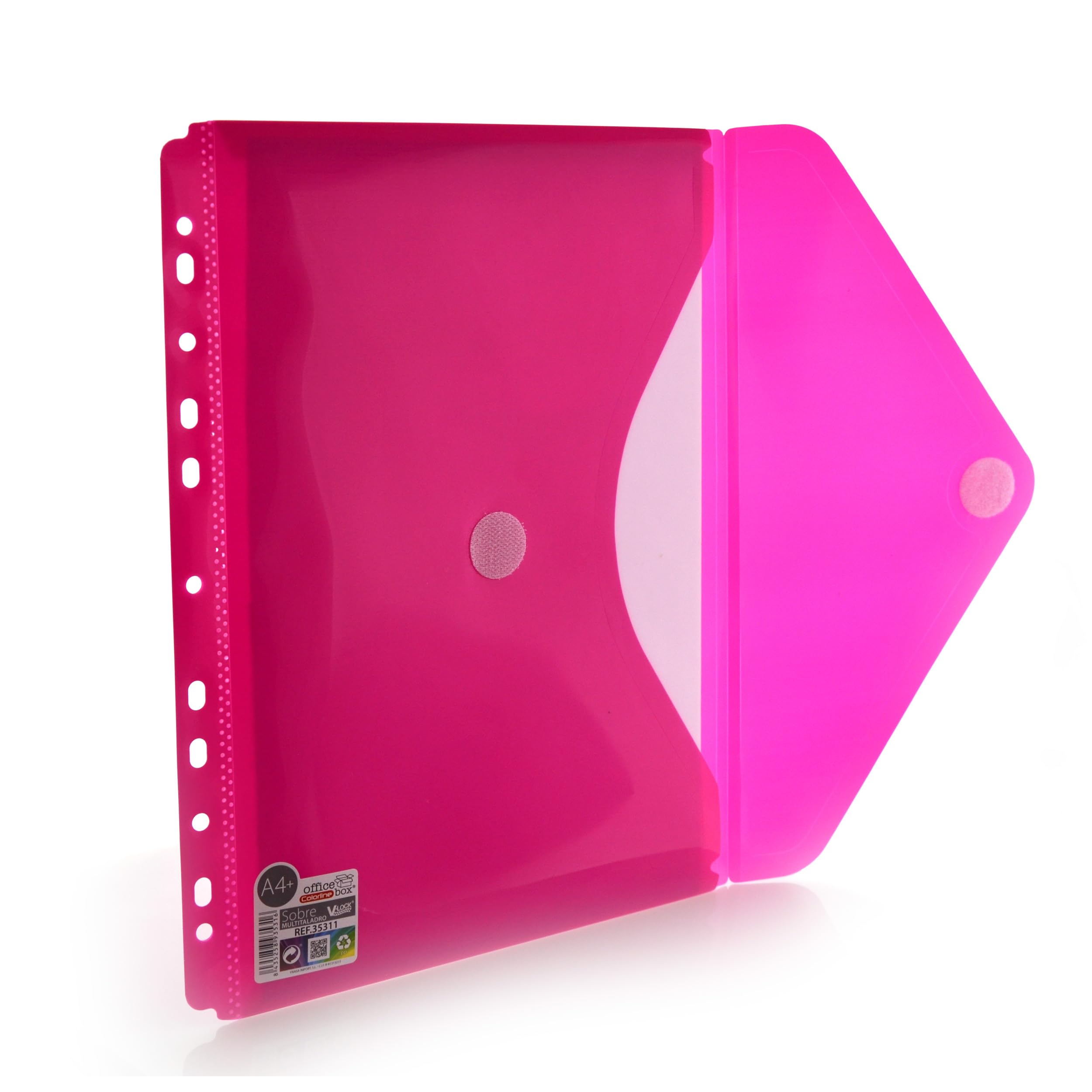 Pack de 12 Sobres con Cierre V-LOCK en Polipropileno, 100% ECO - Tamaño A4+ Para archivar en Carpetas de anillas con 12 Colores sólidos Colorline en acabado Soft Touch by Office Box.