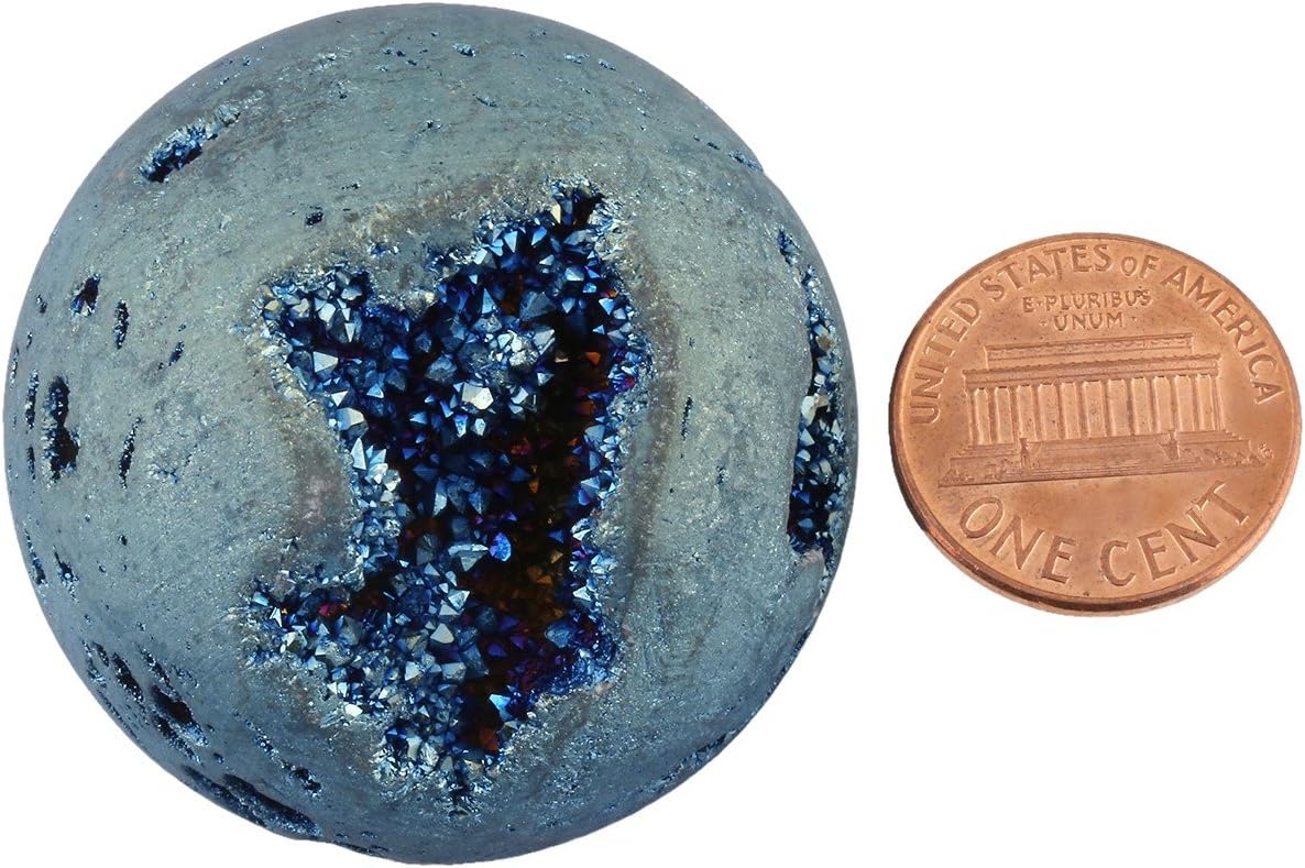 SUNYIK Lake Blue Titanium Coated Druzy Geode Sphere Ball,Crystal Quartz Agate Ball,Healing Sculpture Figurine for Easter Day