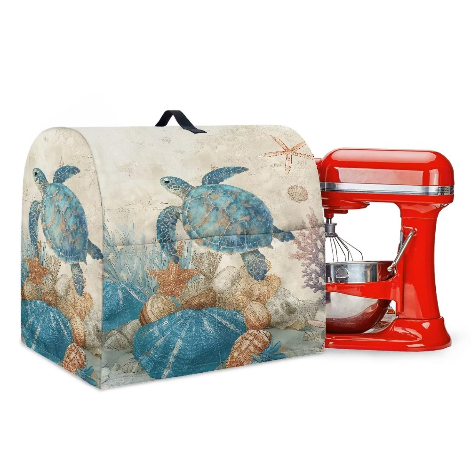 Talayituse Turtle Coral Starfish Seashell Print Stand Mixer Covers Kitchen Aid Mixer Cover Dust Cover with Pockets and Handle, Washable Mixer Covers Small Appliance Cover Kitchen Accessories, Small