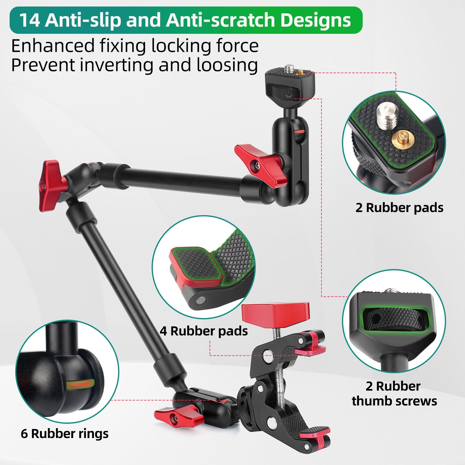22"/56cm Magic Arm mit Super Clamp, Flexibel Kamera Tischstativ & Klemme, Kamera Halterung für Action Kamera, Webcam, Mikrofon - rot-schwarz