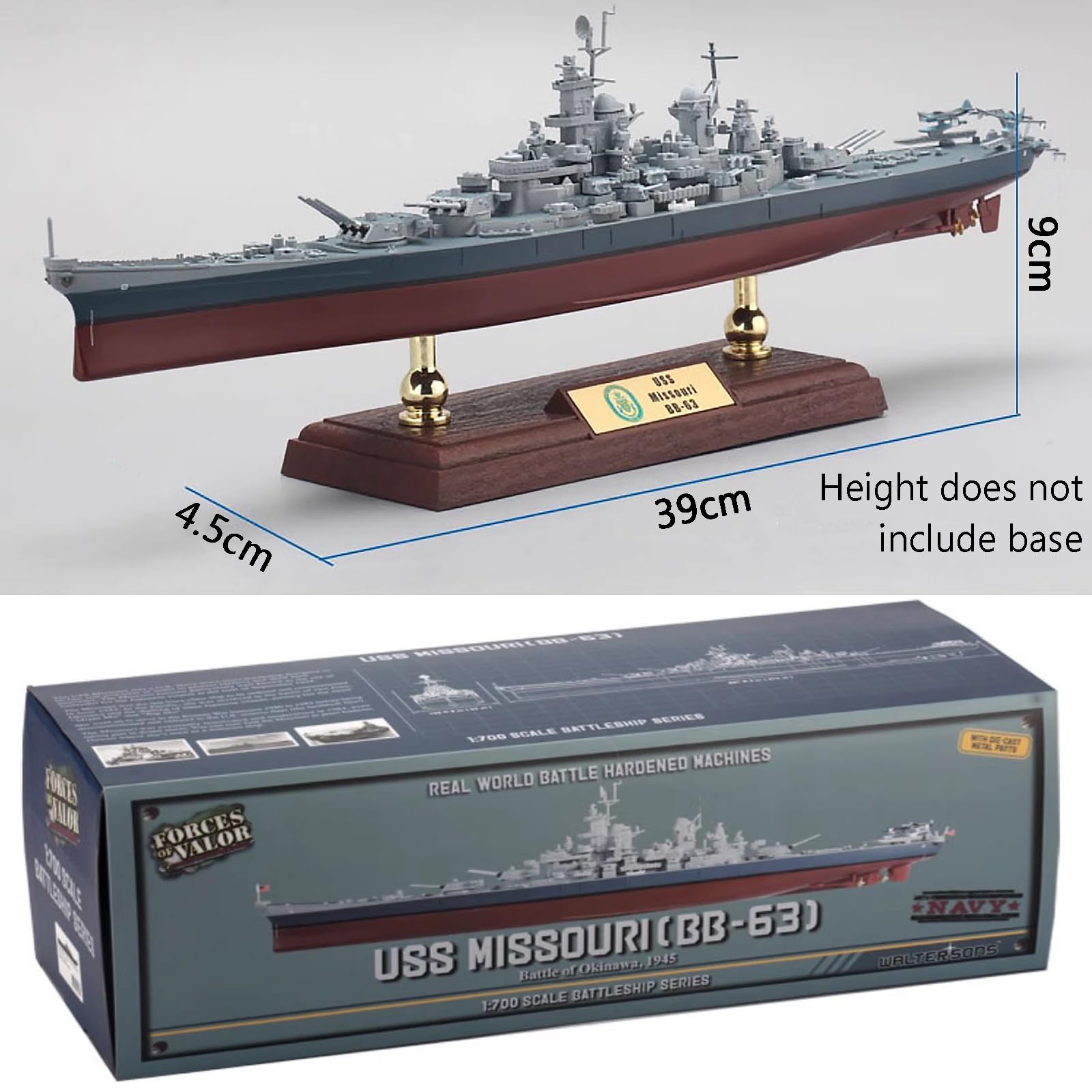 1:700 USS Missouri Schlachtschiffmodell, statisch fertiges Simulationskriegsschiff aus Legierung, klebstofffreie Farbtrennung, fertiges Geschenk, Ornamente, Sammlungsgeschenke for Enthusiasten