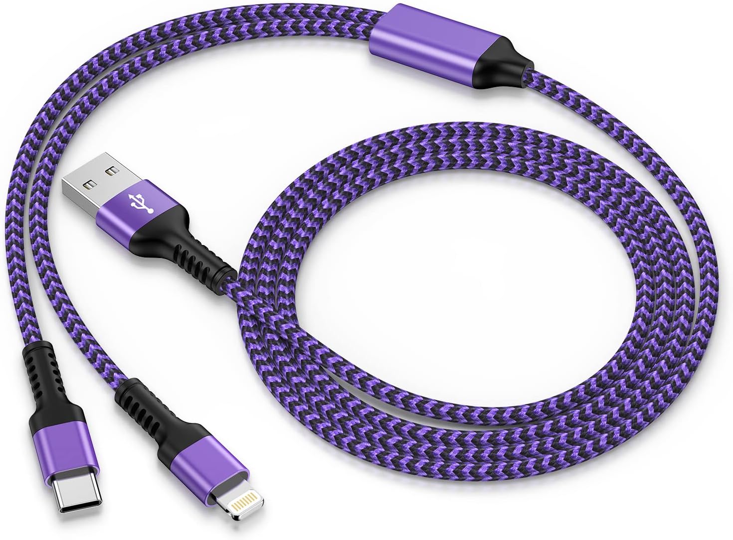 Multi Charger Cable, Lightning and USB C 2 in 1 Charging Cable Braided Multiple USB Cable Fast Charge Cord for iPhone/Android Phones for iPhone 17 16 15 Pro Max Plus 14 13, iPad, Samsung, Google-4FT