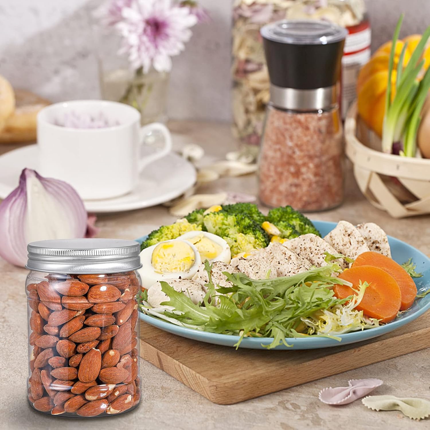 Fasmov 21 Pack 12 Ounce Clear Plastic Jars Containers with Screw On Lids, Round Empty Plastic Slime Storage Containers for Kitchen & Household Storage - BPA Free