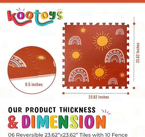 Miniatura 5 de Alfombra de juego impresa para bebé, 6 azulejos de espuma entrelazados (23.62 x 23.62 pulgadas), decoración de habitación de niños, tapete para