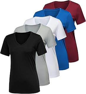 CE' CERDR 5 Pack Women Workout Shirts Moisture Wicking Quick Dry Gym Performance T Shirts