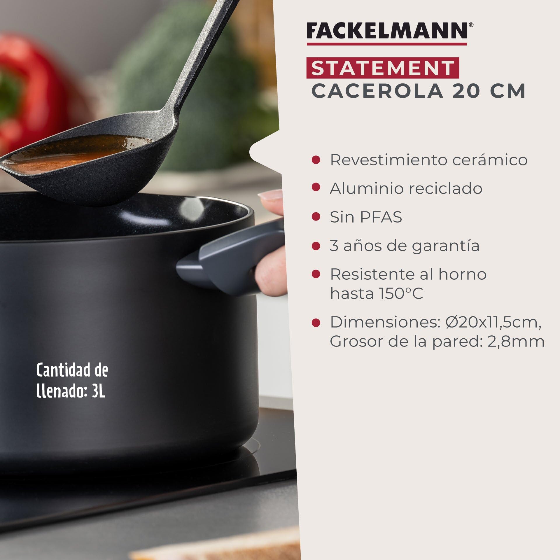 FACKELMANN Braadpan Essential Crisp 28 cm – van gerecycled aluminium met keramische antiaanbaklaag – ovenvast en geschikt voor alle warmtebronnen