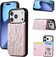 Vista 14 de UEEBAI Funda tipo cartera para iPhone 15 Pro Max con tarjetero, cubierta de cuero PU con soporte, bloqueo RFID, doble cierre magnético, relieve