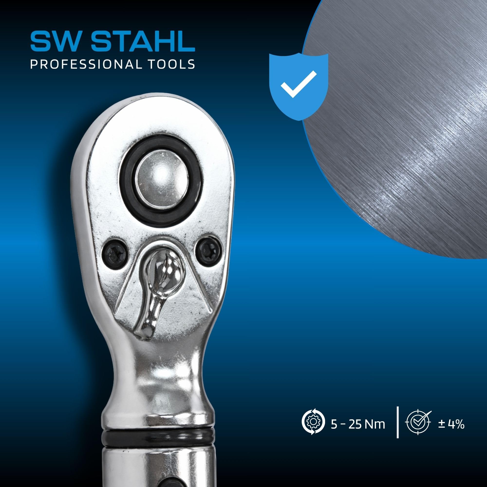 SW-Stahl 03809L Klucz Dynamometryczny 1/4 Cala, 5-25 Nm, Lewo i Prawo | Precyzja +/- 4%, 48 zębów, długość 245 mm, idealny do kół, świec i rowerów, bezpieczna blokada i ergonomiczny uchwyt.