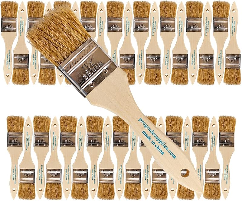 Brochas para virutas de grado profesional de 1,5", brochas desechables para pintar, para manchas, paquete de 36 | Cerdas naturales, mango de madera | Paquete para contratistas | Para muebles y barniz | Gabinetes, cercas, terrazas