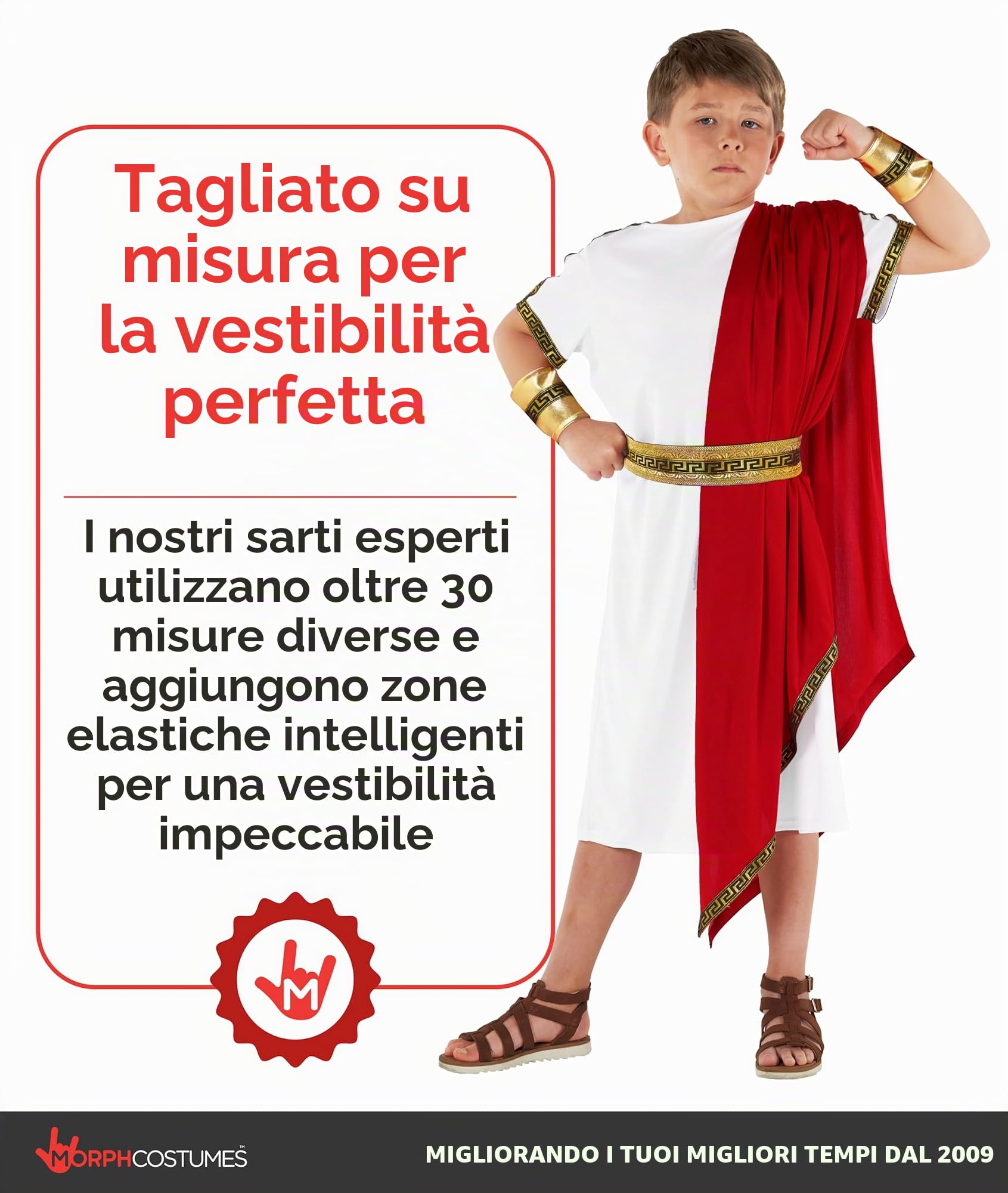 Morph Costume Imperatore Romano Bambino, Costume Halloween Bambino | Tunica Bianca, Cintura Dorata & Polsini, Stile Antica Roma, Perfetto per Halloween, Ideale per il Gioco di Ruolo