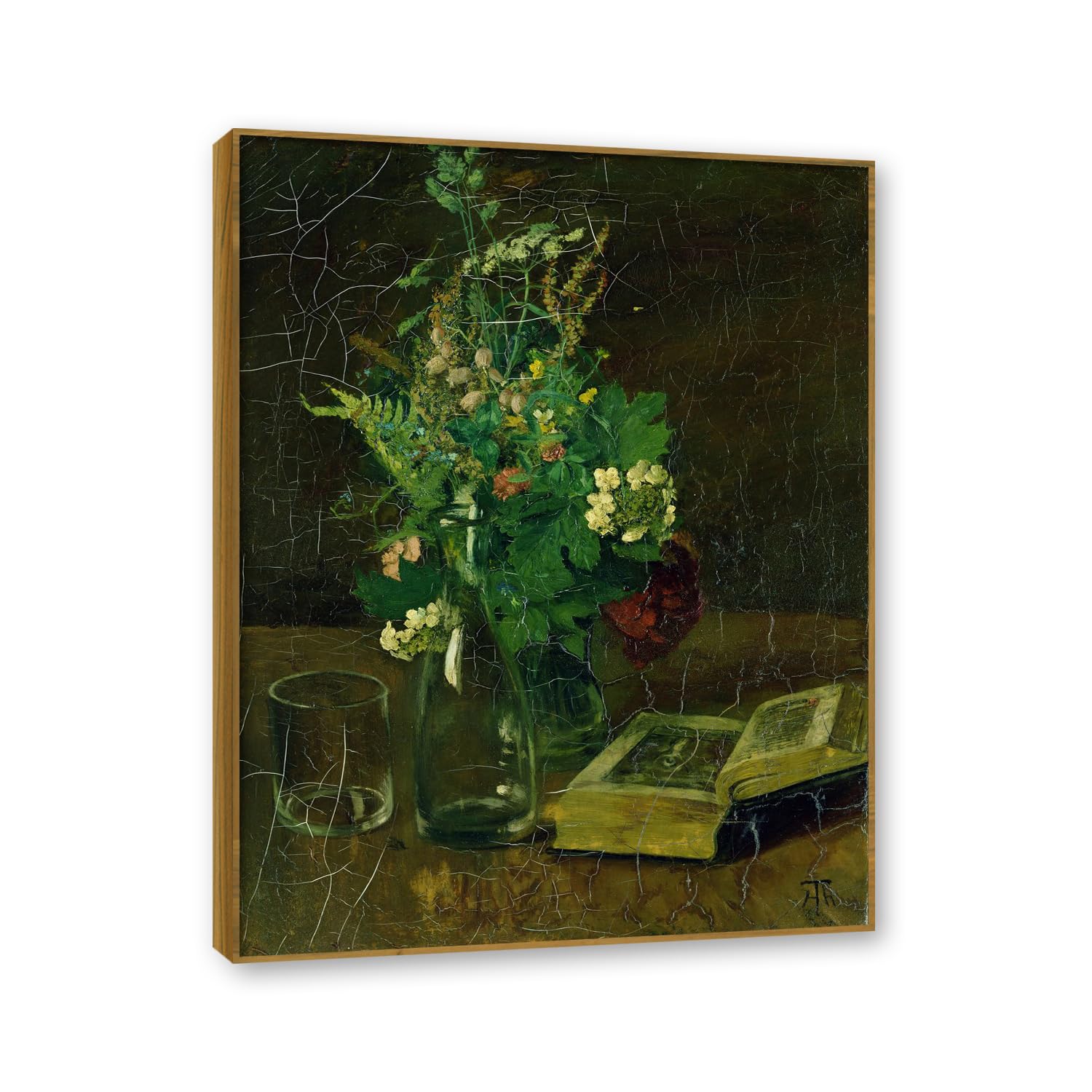 NHLDZYH Teak Frame. Hans Thoma Style Canvas Wall Art - (Untitled 19), German Romantic Realism Painting with Symbolic Nature, Rustic Country Home Decor. 80x105cm-31.5x41.3in