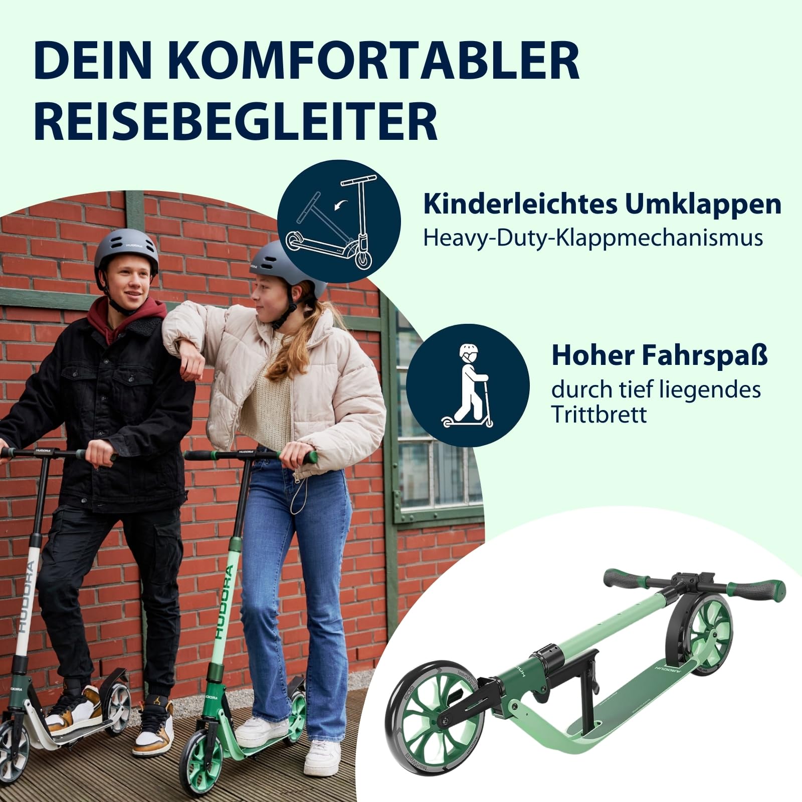 HUDORA BigWheel® 205 Advanced Scooter - Komfortabler Aluminium-Roller für bis zu 100kg - Höhenverstellbarer & zusammenklappbarer Tretroller - Kick-Scooter für Kinder/Jugendliche & Erwachsene