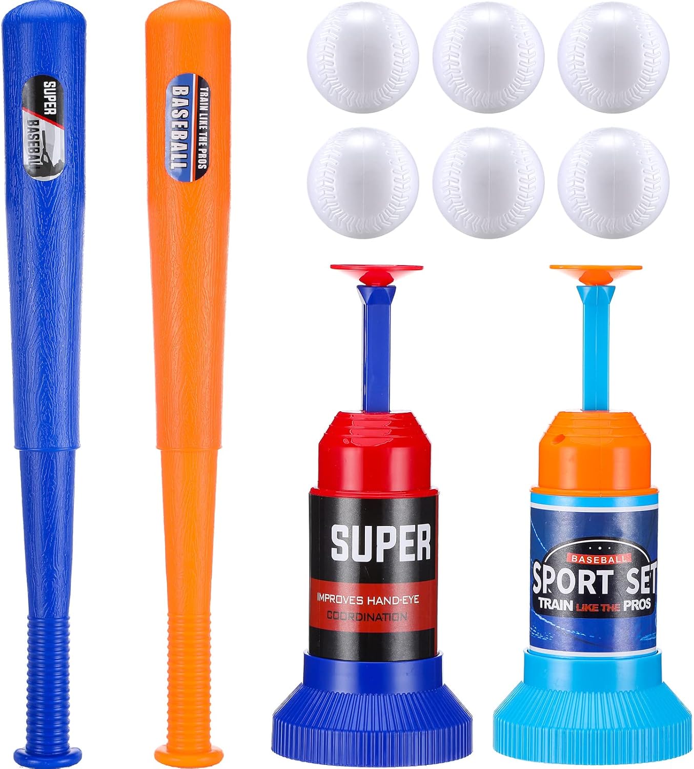 Baseball Teeball Set Includes Automatic Operation Pitching Machine, Adjustable Collapsible Plastic Bat and 6 Balls for Kids Toddlers Outdoor Indoor Sport Gear Stuff Playing Training Game Equipment