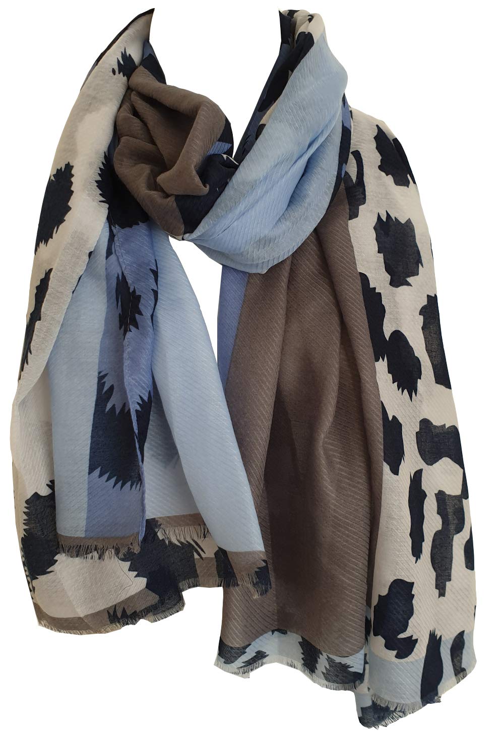 GlamLondon Women's Leopard Print Scarf Multi Coloured Border (BM63-Blue)