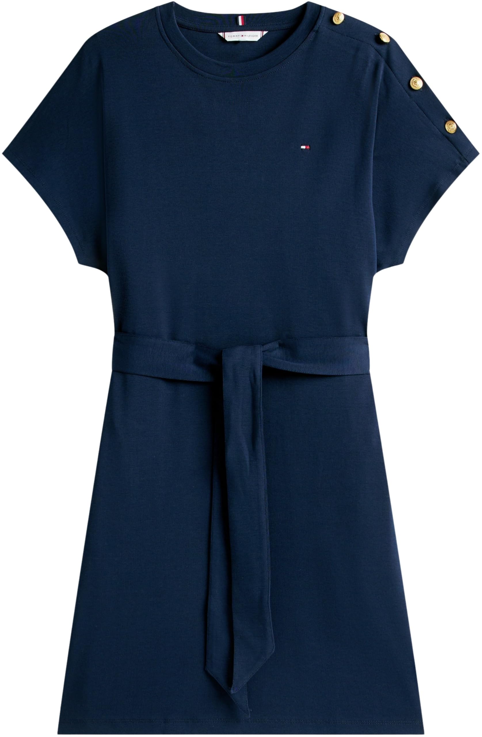 Tommy Hilfiger Damska sukienka ze złotym guzikiem Jersey F&F WW0WW49239 rozkloszowana sukienka, niebieska, XXS, Niebieski (Dark Night Navy), XXS