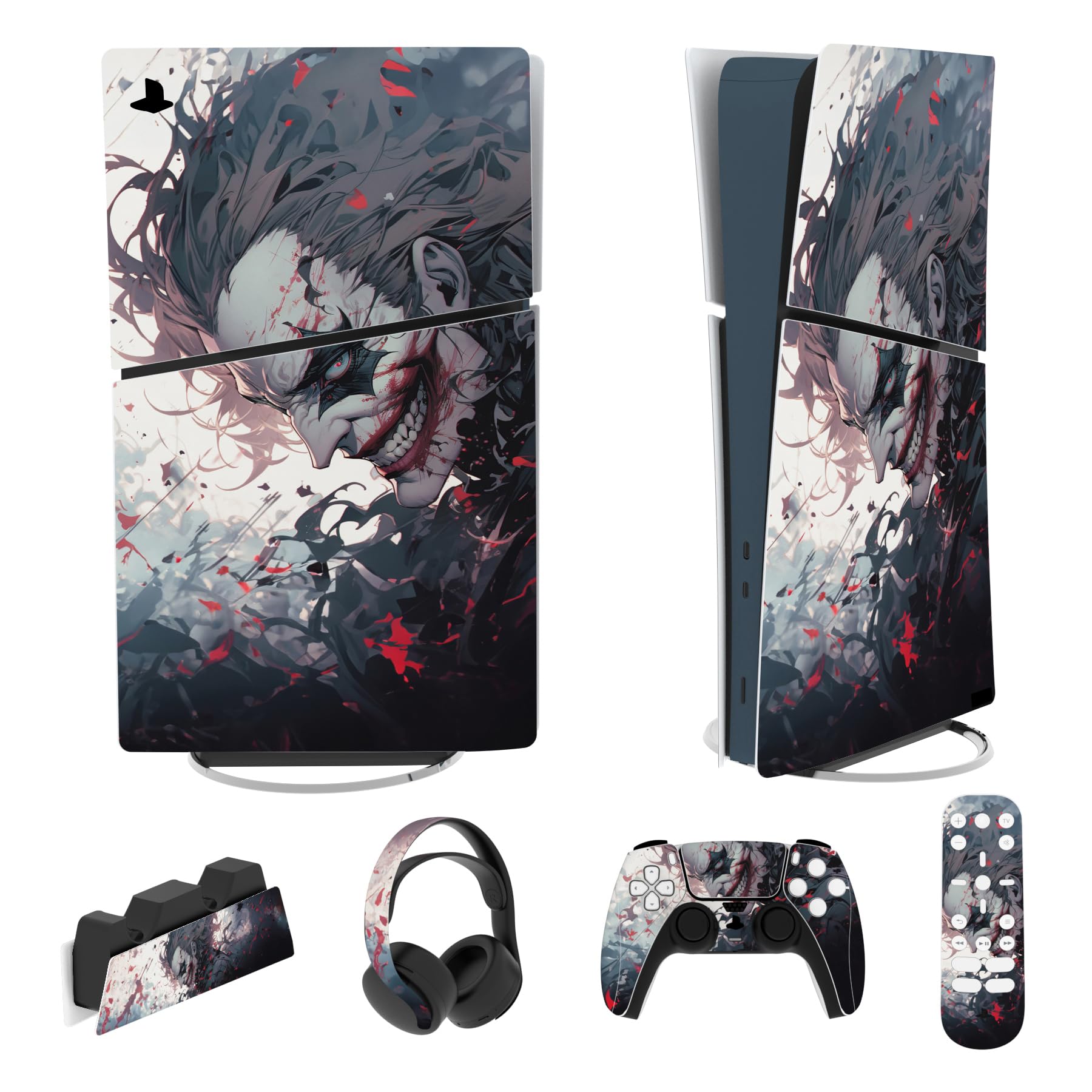 playvital Full Set Skin Sticker for ps5 Slim Console Digital Edition (The New Smaller Design), Vinyl Skin Decal Cover for ps5 Controller & Headset & Charging Station & Media Remote - The Great Wave — view 20