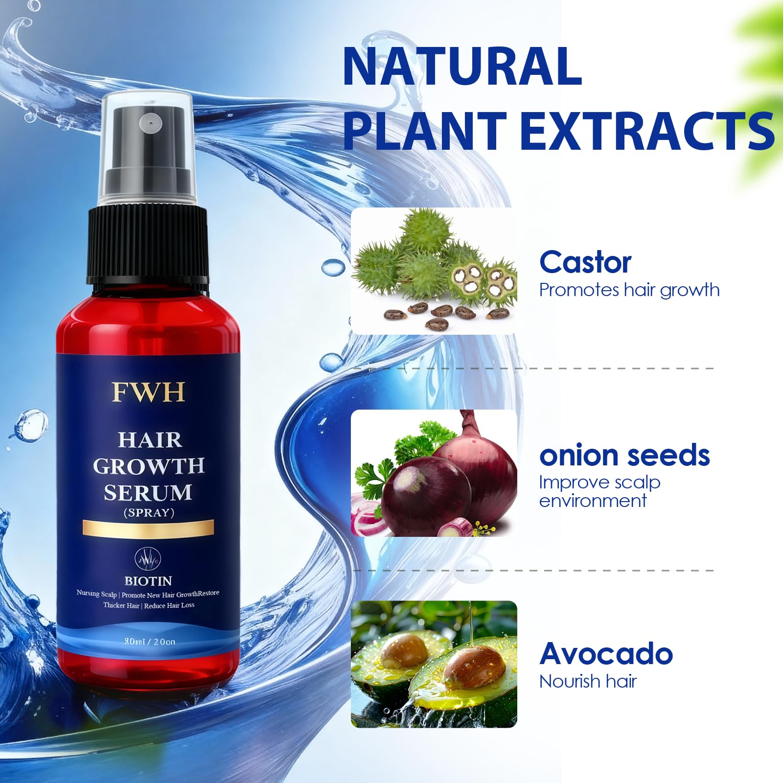 60ml Spray per la crescita dei capelli,Spray per Adatto Addensare capelli,Ridotta Anti-Caduta Capelli per Donna e Uomo