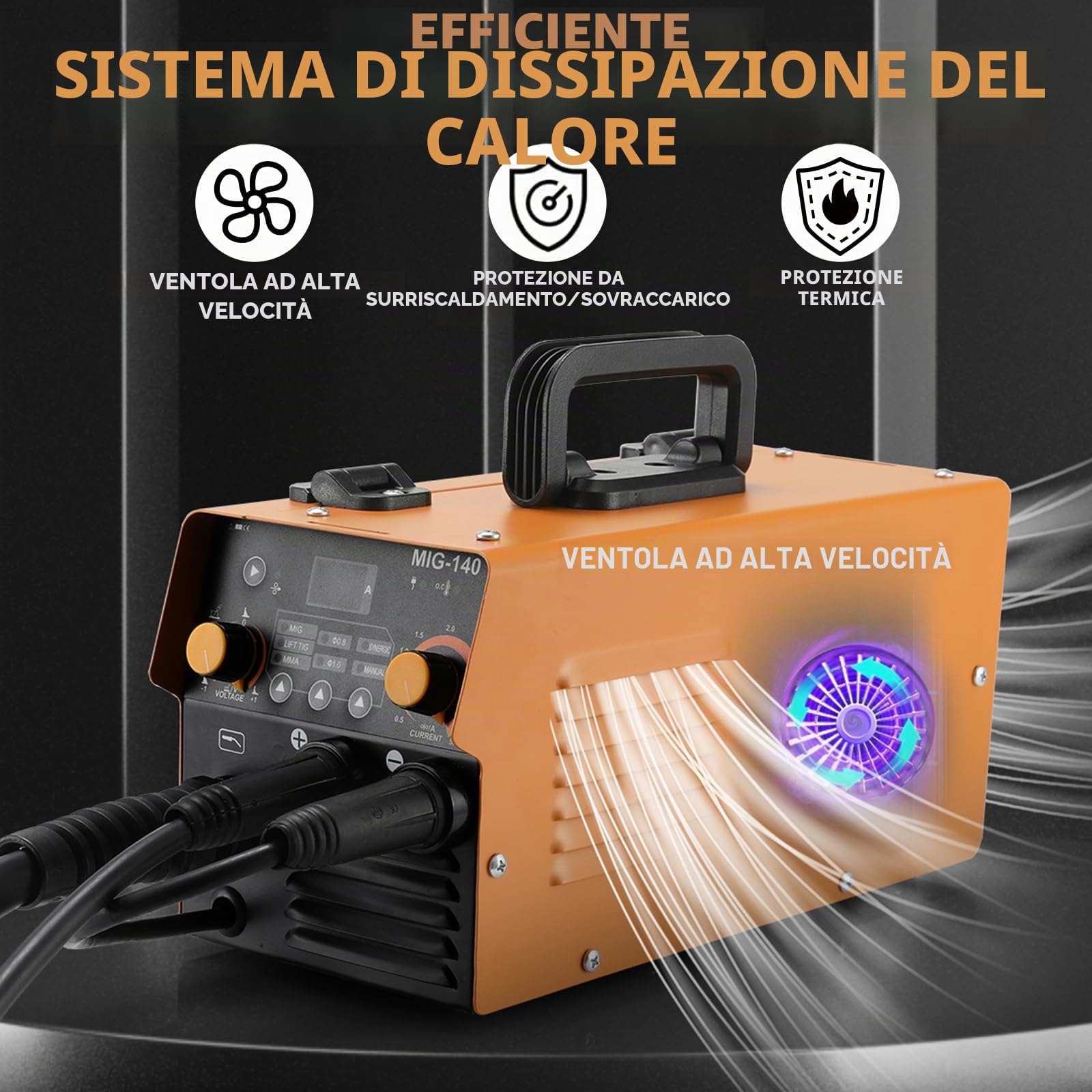Saldatrice a Filo Continuo 140A 230V, 3 In 1 Multifunzione Saldatura MIG no Gas, ARC MMA, Lift TIG, IGBT Inverter, Saldatrice Portatile, con Display Digitale, Filo Animato da 0.8mm, Maschera, IP 21S
