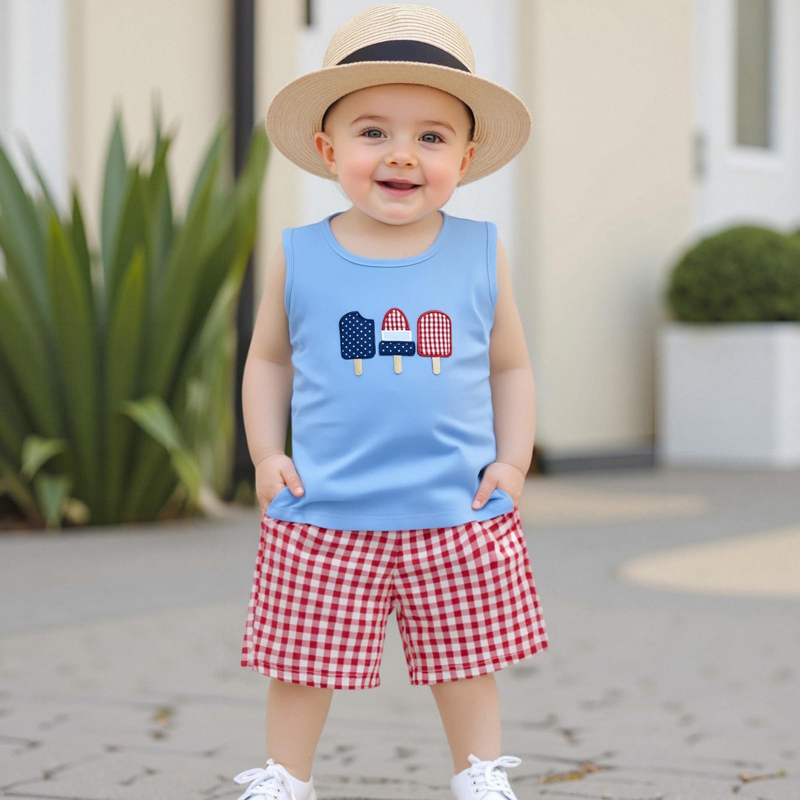 Ayalinggo 4th Of July Baby Boy Outfit Toddler USA Flag Sleeveless Tank Top Stars Stripe Shorts Fourth Of July Kids Clothes (Blue, 4-5T)