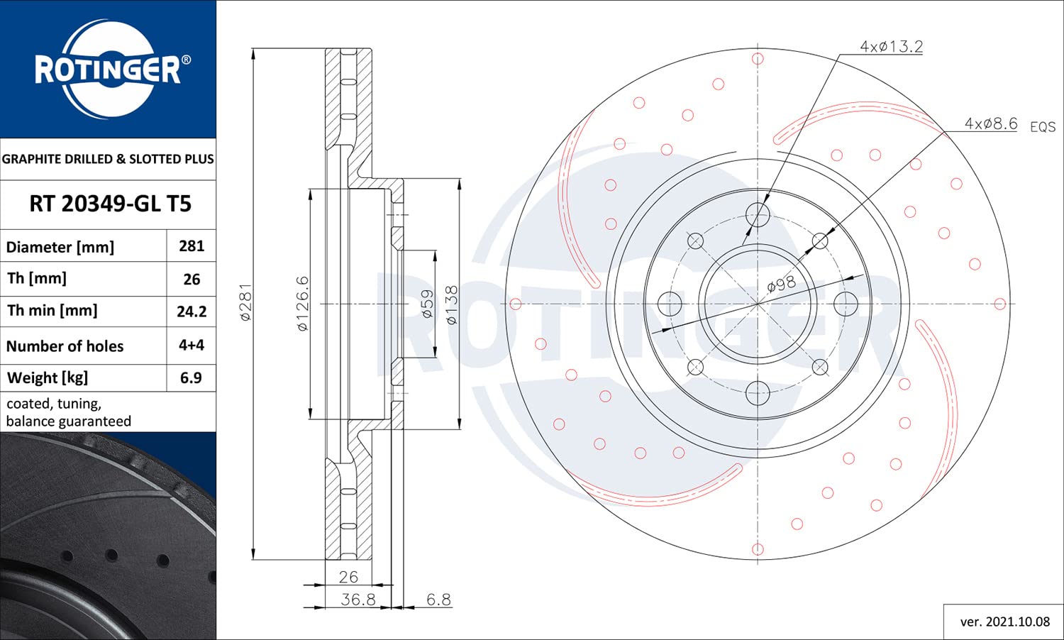 Disques De Frein Avant ROTINGER – Revêtement Anti-Corrosion – Diamètre 281 Mm – Épaisseur 26 Mm – Compatible Avec Plusieurs Références OE
