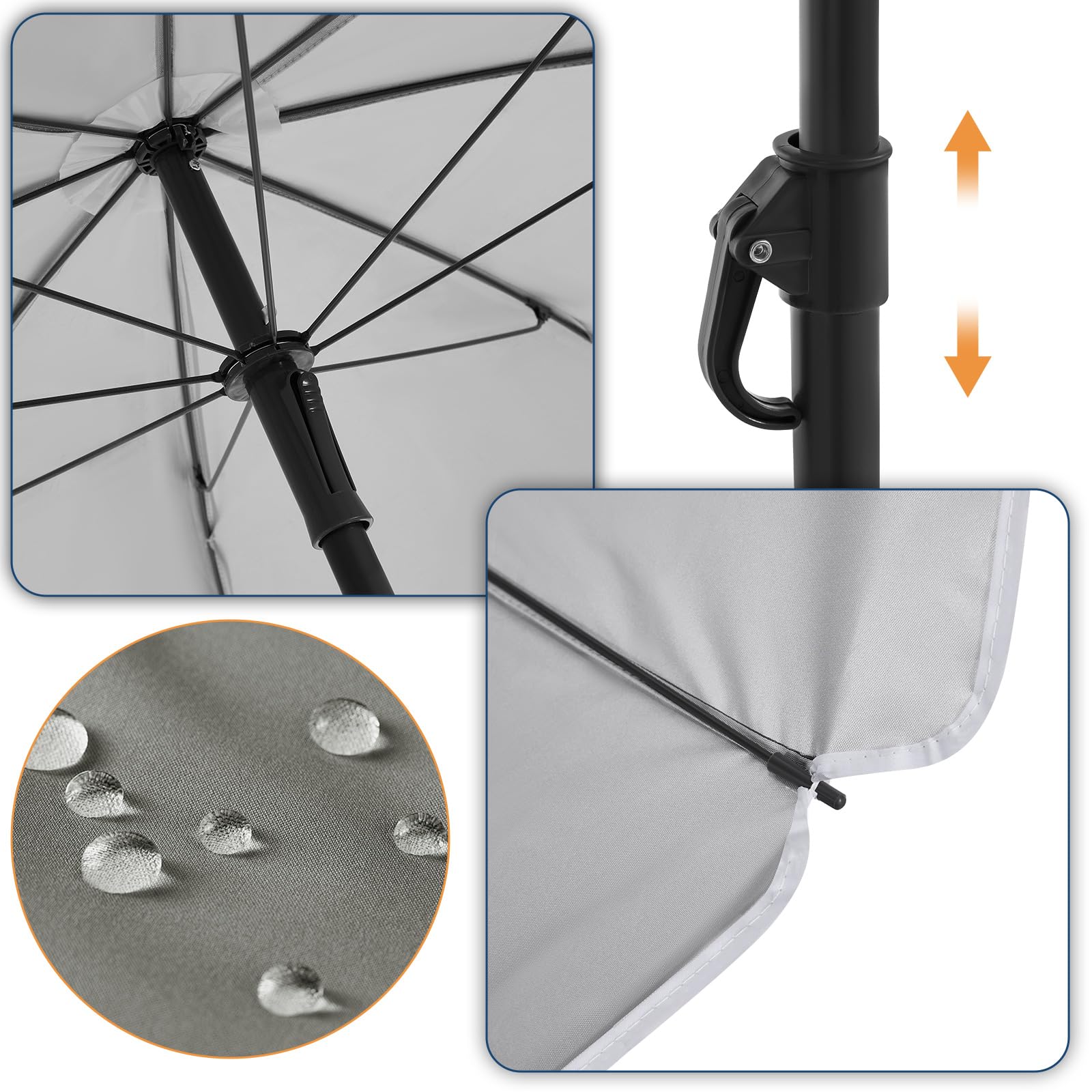 WOLTU Parasol de Jardin Ø135/155/175cm Inclinable, en Tissu Imperméable Anti-UV à UPF 50+, Hauteur Réglable pour Balcon, Terrasse, Patio, Piscine, Plage - Beige/Gris Foncé