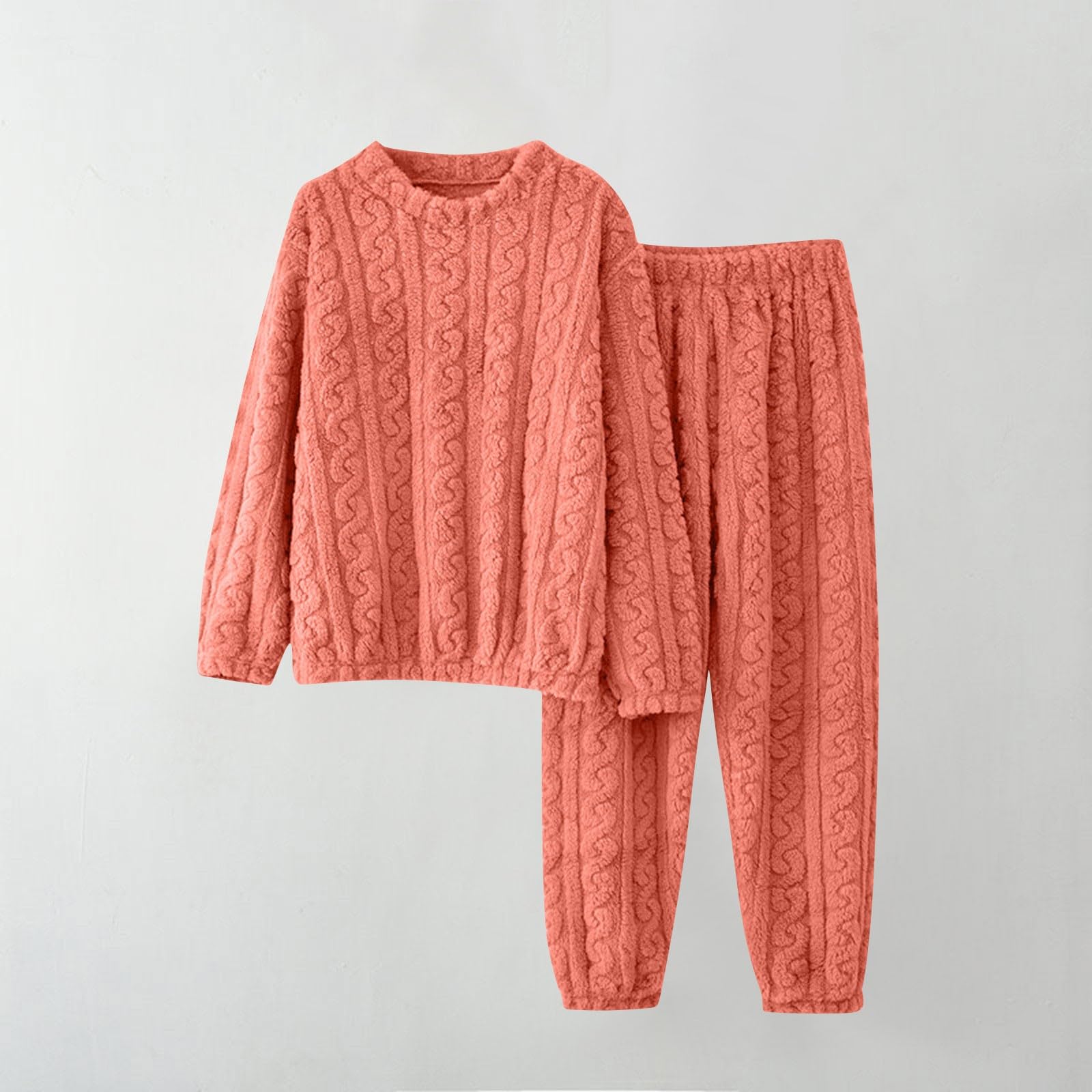 Conjunto de Pijama de Franela para Mujer, Ropa de Estar por casa cómoda y acogedora para el Invierno, 2 Piezas, Manga Larga, Forro Polar, Camisetas cómodas, Pantalones Largos, Conjunto de Pijama
