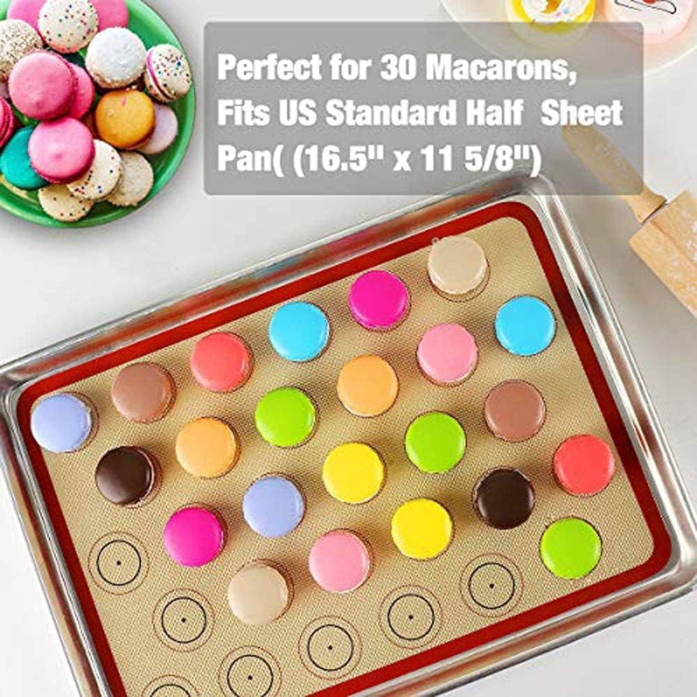Macaron Silicone Baking Mat - Set of 2 Non Stick Silicon Macaroon Baking Sheet Cookie Liner(BPA Free/Reusable/Half Sheet),Perfect Cooking Kit for Macarons,Pastry,Cake and Bread Making (Orange)