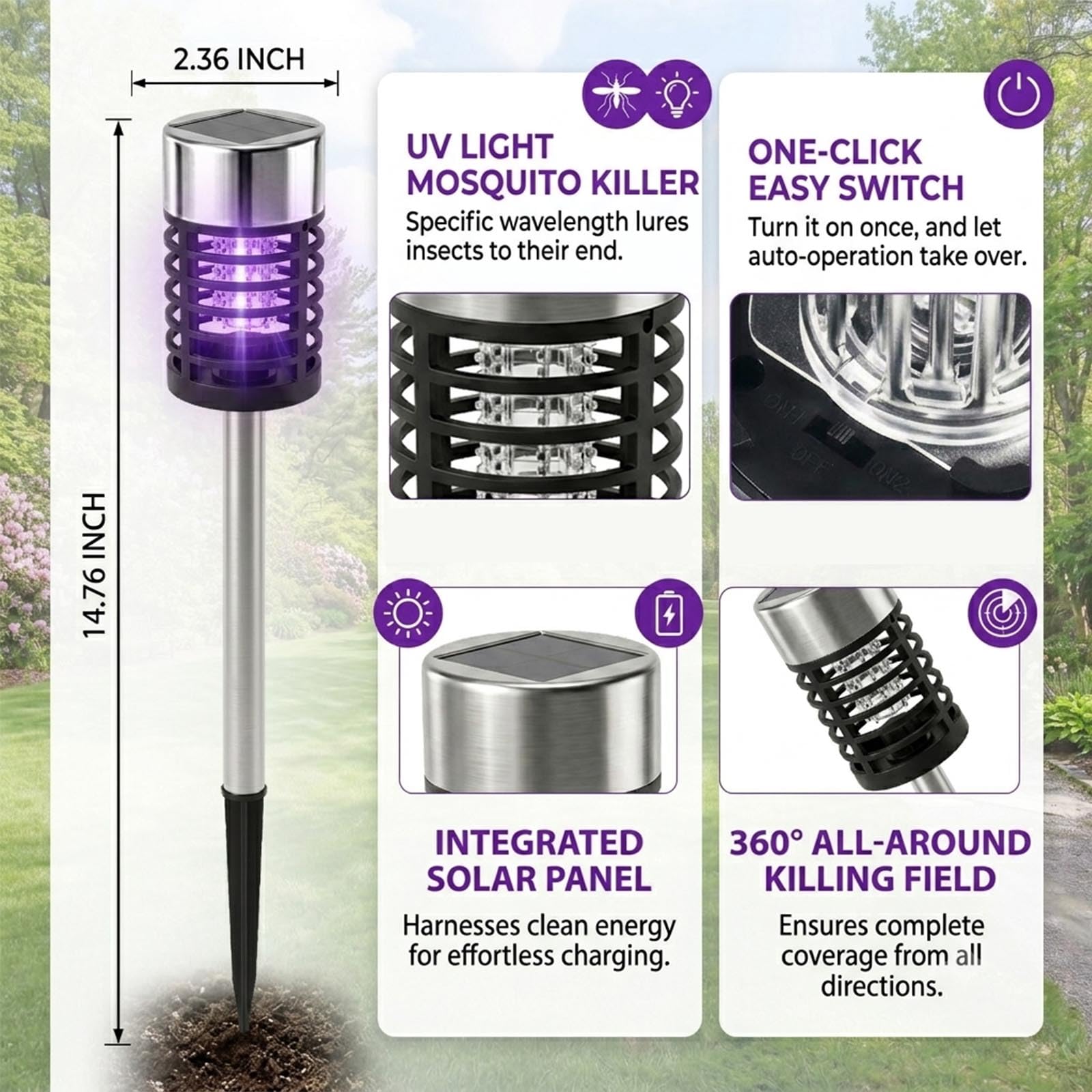 2026 - Paquete de 4 matamosquitos solares para exteriores, repelente de mosquitos para patio, trampa para mosquitos al aire libre utilizada para repeler mosquitos pequeños insectos voladores