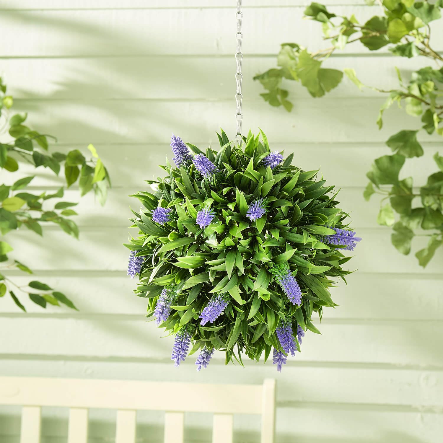 Coopers of Stortford - Artificial Lavender Ball with Hanging Chain - UV-Resistant Faux Flowers for Balcony, Terrace or Window - No Maintenance
