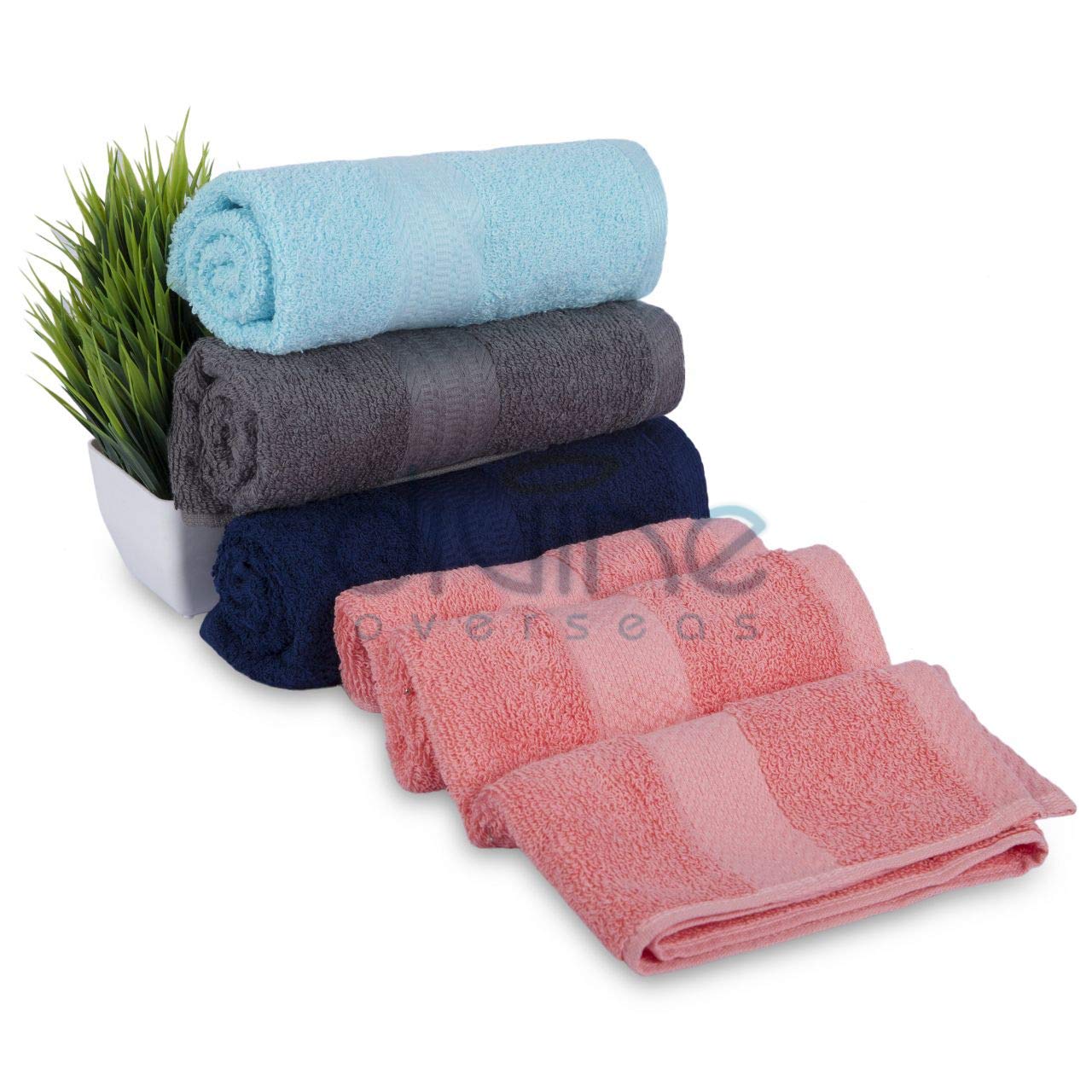 DIVINE OVERSEAS Premium Zero Twist 100% Cotton Hand Towel Set | Ultra Soft Highly Absorbent Luxury Towels | 16 x 26 Inches | Assorted Mix Border Design | Pack of 4 | Bathroom Kitchen Guest Towels 3
