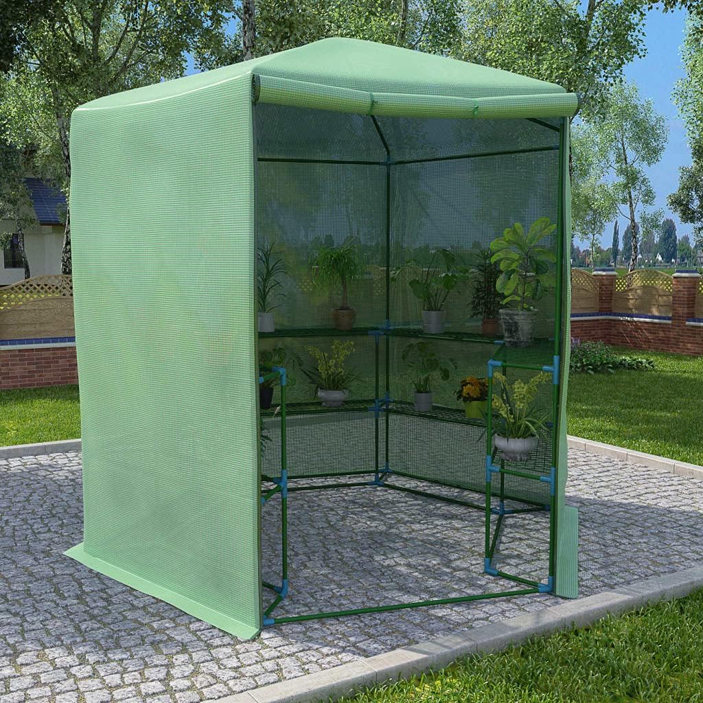 89.4in x 87.8in Walk-in Outdoor Greenhouse,PE mesh Fabric,Powder Coated Steel Pipe,Plant Rack,Rolled Door,Suitable for Garden and Courtyard