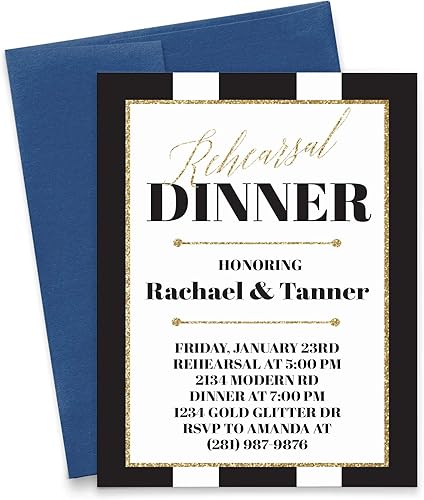 Elegant Rehearsal Dinner Invitation, Black and Gold Rehearsal Dinner Invites, Your choice of Quantity and Envelope Color