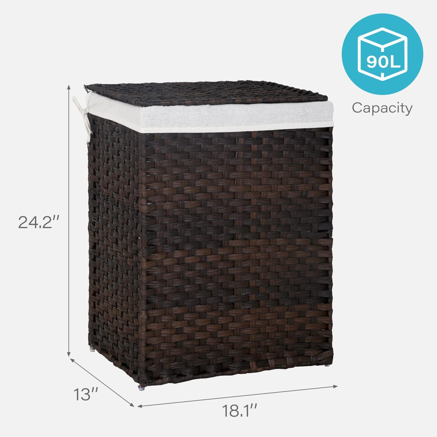 Paylesshere Laundry Hamper Handwoven Laundry Basket 90L/110L Foldable Rattan Laundry Hamper With Lid,2 Removable Liner Bags & 6 Laundry Bags,Clothes Hamper for Bathroom, Brown