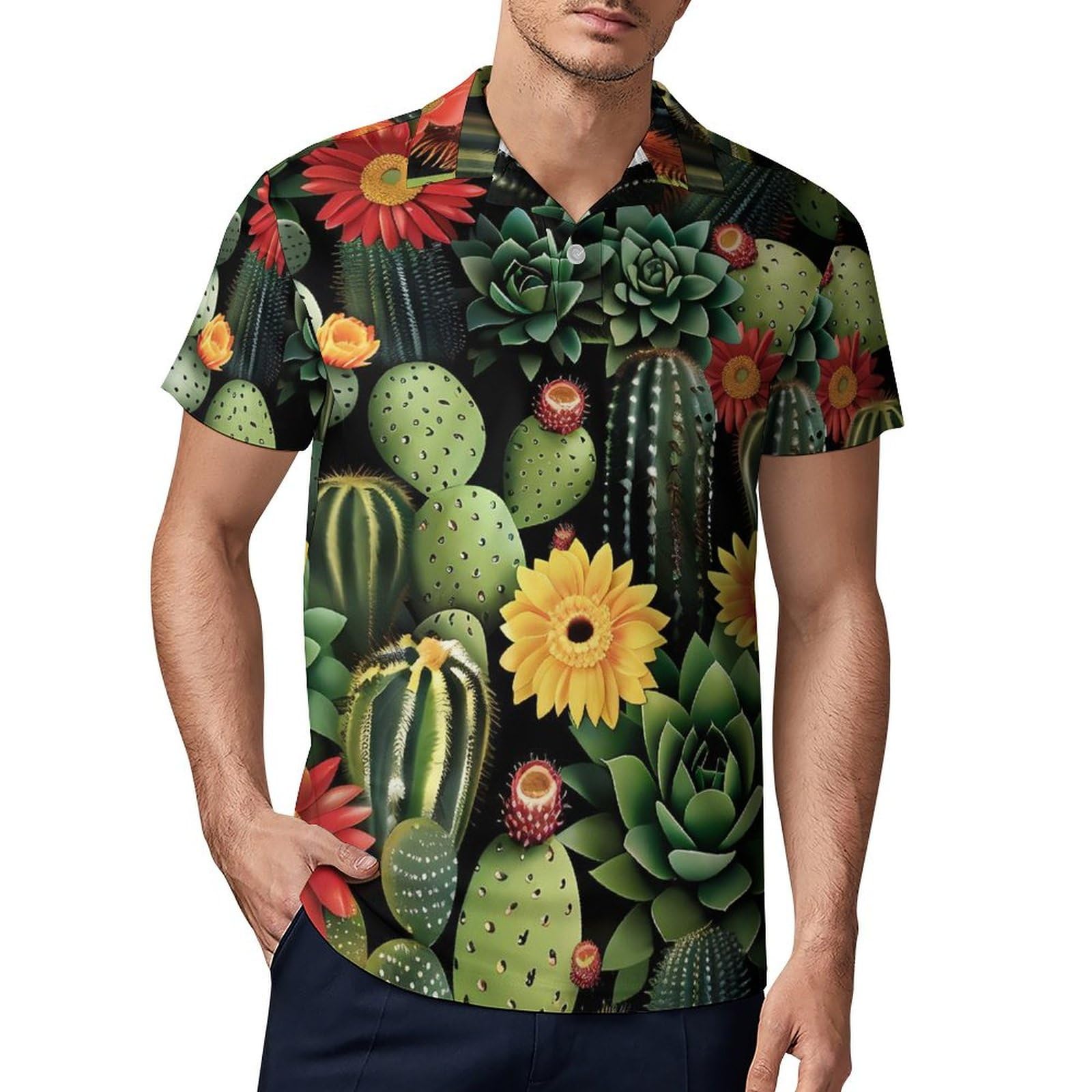 Cactus Plants Novelty Men's Short Sleeve Shirts Funny Golf Tennis Work T-Shirt Sport Tee 2XL