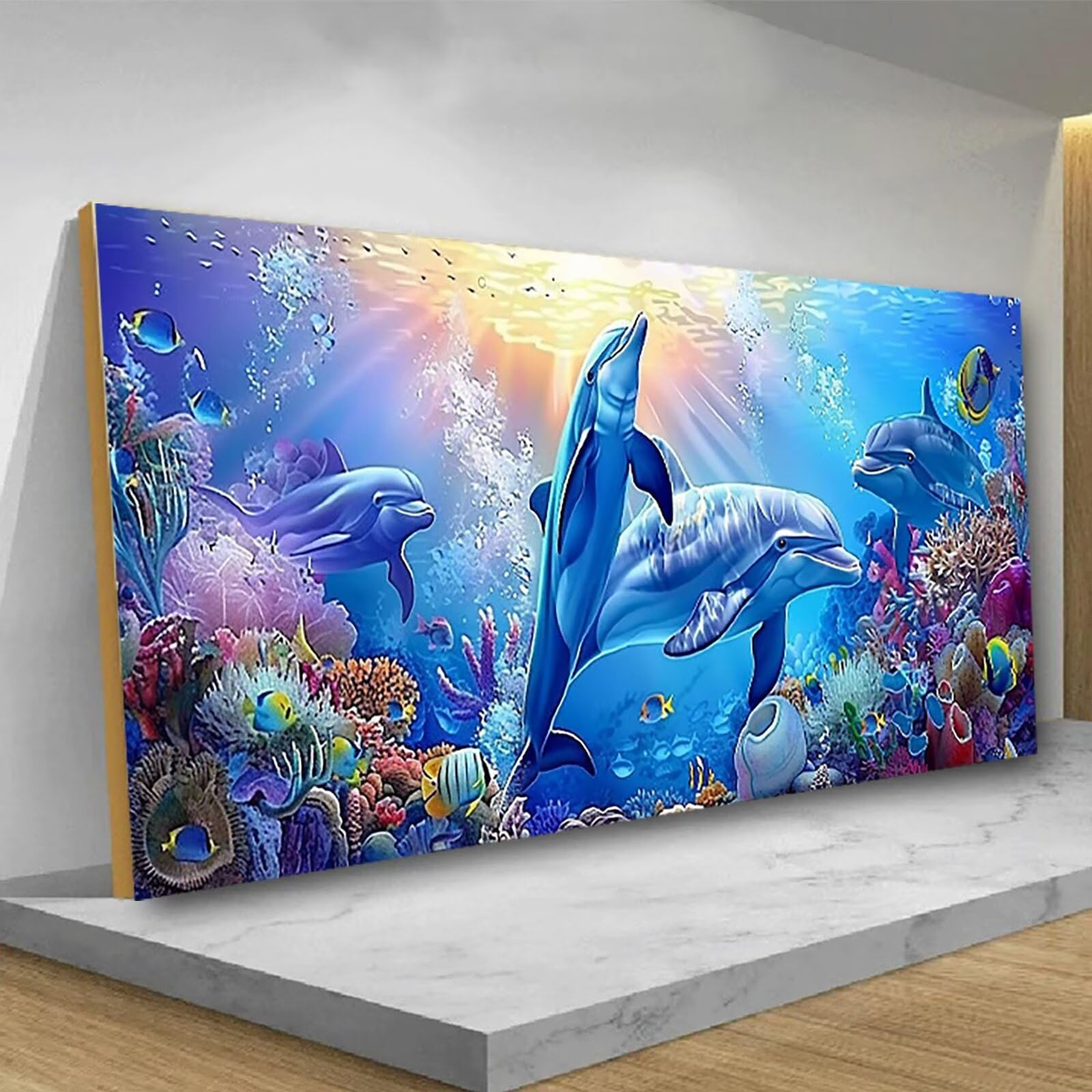 Trayosin Diamond Painting 'Unterwasserwelt Delfine' – 5D DIY Diamantbild Kit, 150x80 Cm, Vollbohrer
