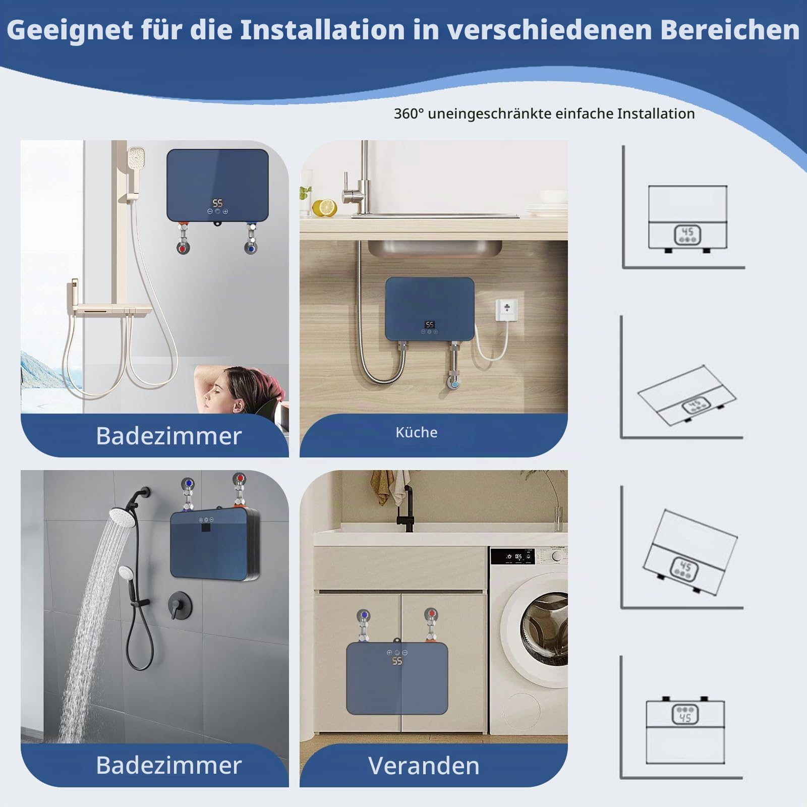 Mini Elektrische Durchlauferhitzer 220V 6000W Warmwasserbereiter mit LED Temperaturanzeige,Instant Durchlauferhitzer für Küche Bad (6kW)