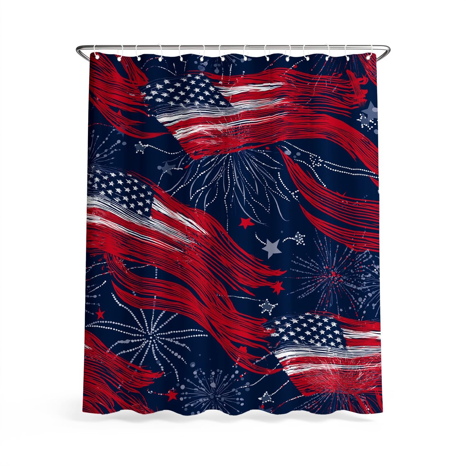 Generico Tenda da doccia Vivace USA Bandiera, Rosso Blu tenda da doccia Fantasia per il bagno, tessuto in poliestere impermeabile con ganci 180 x 200 cm Per La Vasca Da Bagno Casa E Hotel Caravan