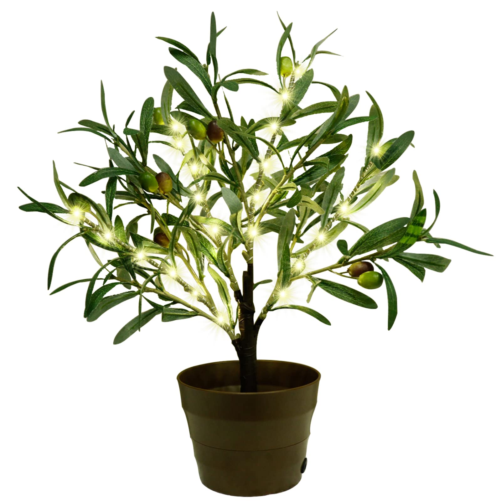 Lighted Olive Tree Tabletop Decor, 18in LED Artificial Greenery Olive Branches in Pots with Warm White Fairy Lights Battery Operated or USB for Spring Wedding Home Christmas Decoration
