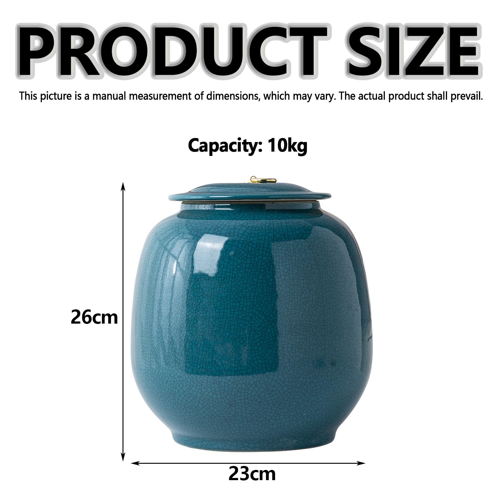 Contenitore ermetico in ceramica per riso, con coperchio, Dispenser per cereali e riso, Barattolo per alimenti di grande capacità, Contenitore per la cucina, Ideale per farina, zucchero.(10KG)