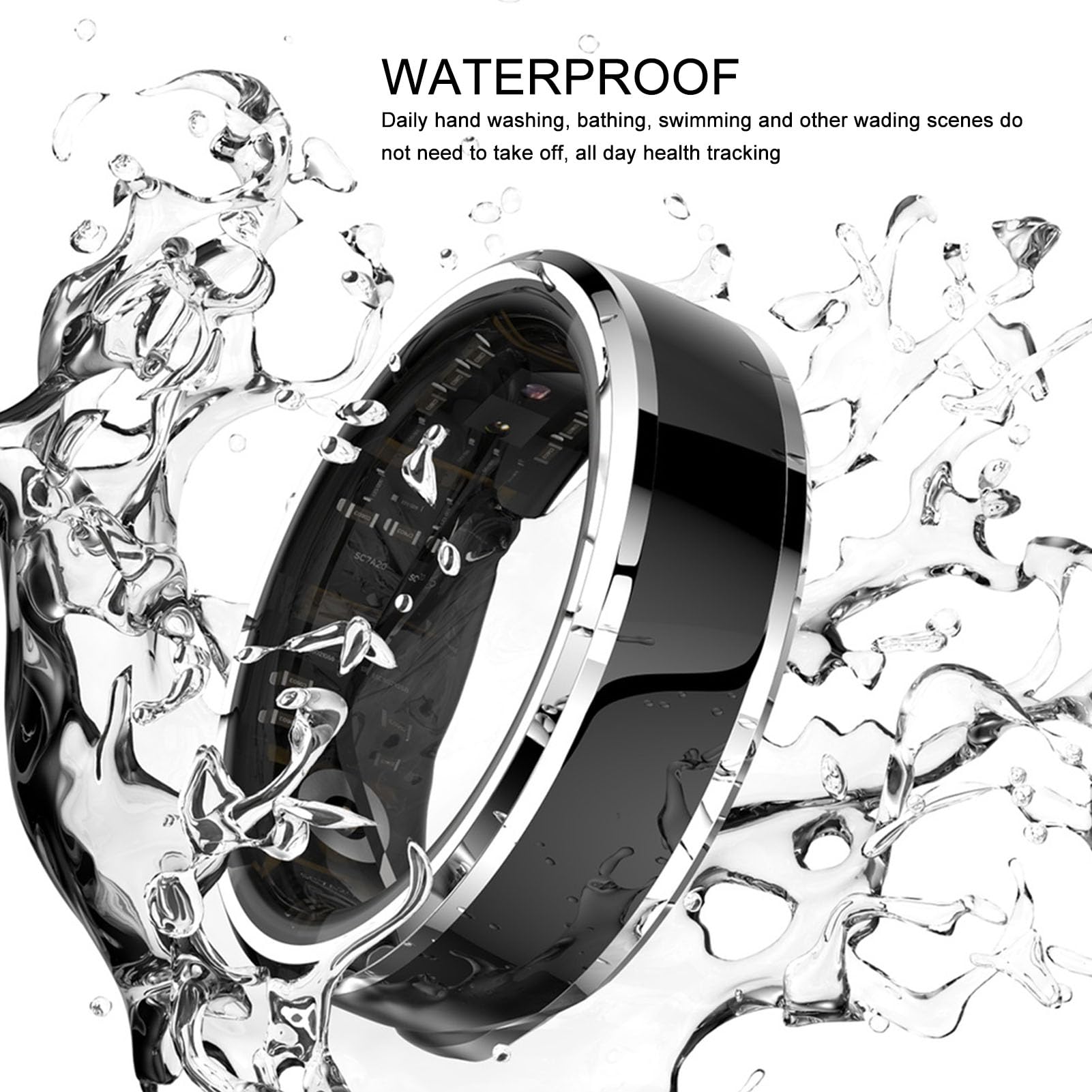 Smart Health Ring Anillo Inteligente Para Hombres Y Mujeres, Rastreador De Ejercicios, Monitor De Sueño, Sensor De Temperatura, Podómetro Y Anillo Inteligente Negro Resistente Al Agua,(Talla 8)