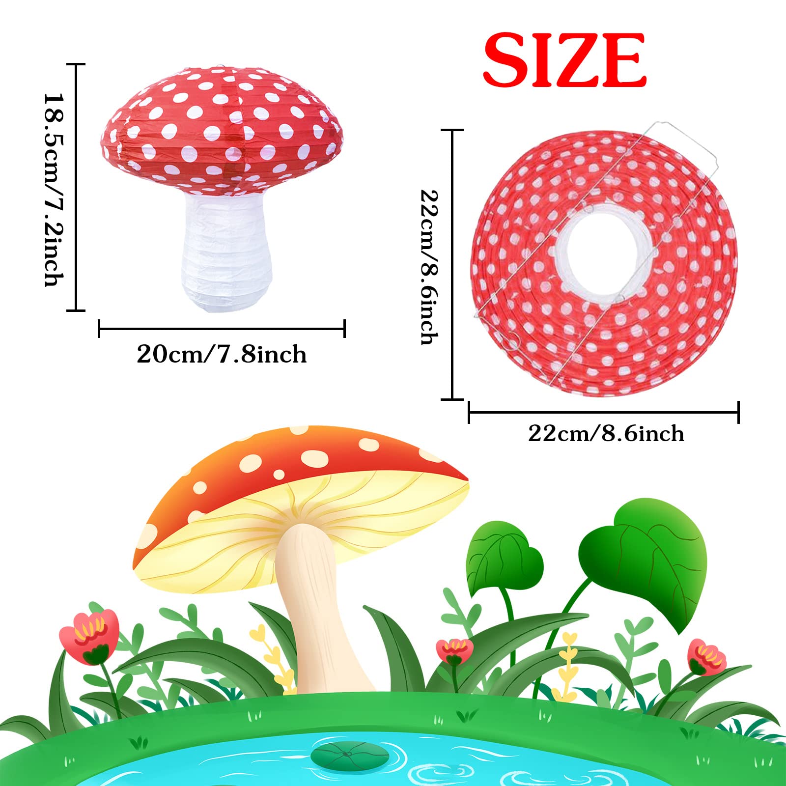 8 Lanterne Di Carta 3D A Forma Di Fungo Rosso – Grandi E Medie, Decorazioni Per Feste Tema Foresta E Giungla