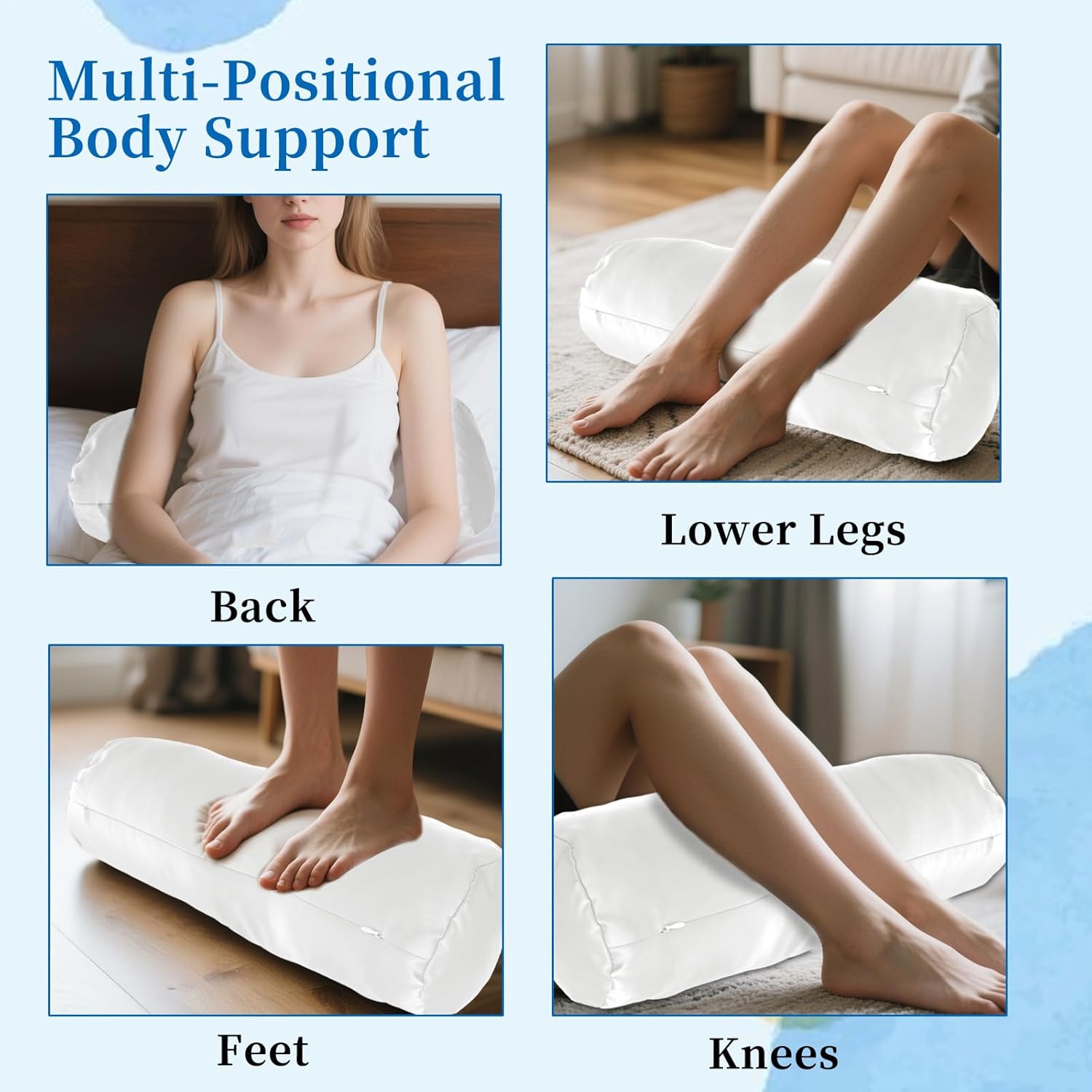 2 Pcs White Neck Bolster Pillow Covers Round Necks Pillowcase Silk Satin Neck Roll Pillowcases Neck Roll Pillow Cover with Zipper Breathable Silky Pillowcases Cylindrical Pillows Cushion (18 x 6 inch) - Image 7