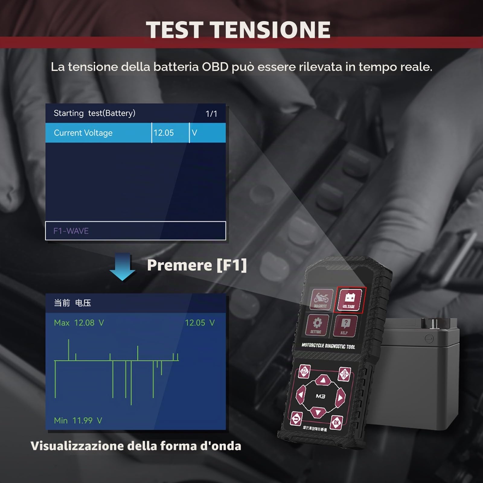 Strumenti di misurazione dei Test diagnostici del Sistema motociclistico Lettori di Codici di Errore OBDII Strumenti di scansione compatibili con Yamaha 2/3/4P, KYMCO, SYM, OBDII