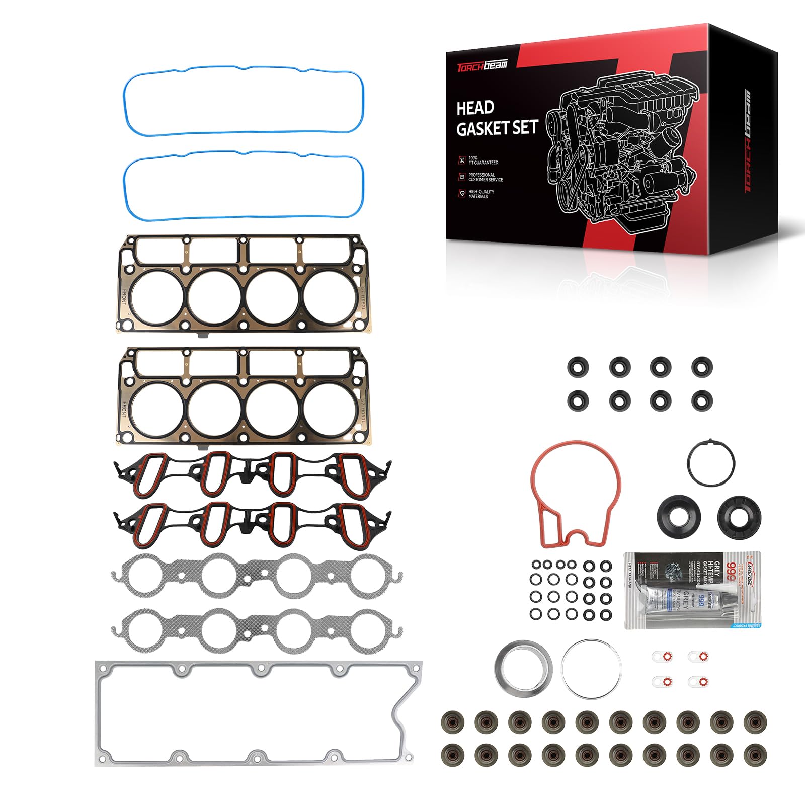Torchbeam Head Gasket Kit, Engine Cylinder Head Gasket Set Fit for Chevy Silverado Suburban 1500 Tahoe/GMC Sierra Yukon XL 1500 2002-2011, Avalanche Express 2500 Savana 4.8L 5.3L, Replace# HS9292PT
