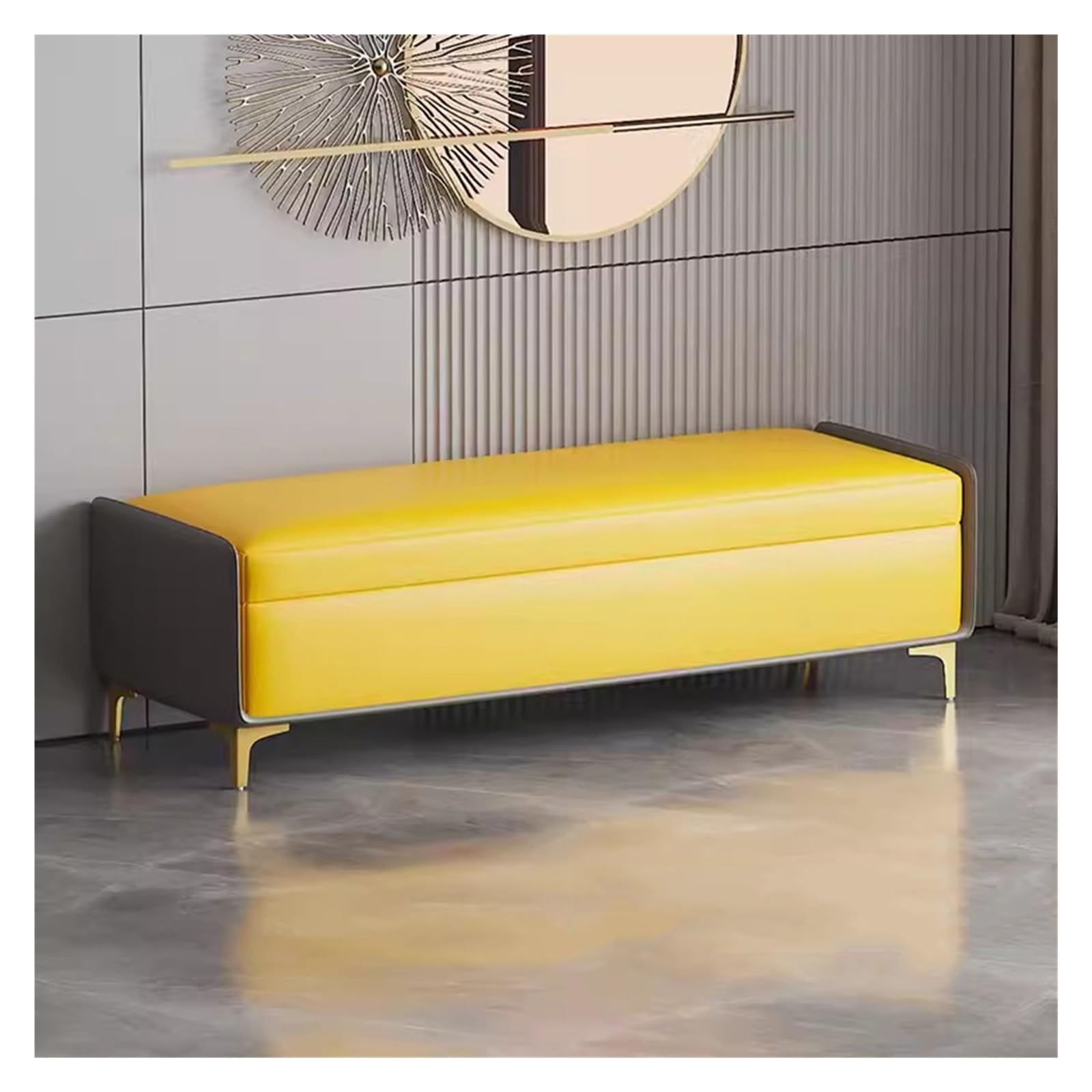 WDSOPK Coffee Table Ottoman,Faux Leather Long Storage Chest Footrest Seat,Storage Ottoman Bench Upholstered Rectangle Ottoman with Hinge Lid for Entryway（Yellow-60CM）