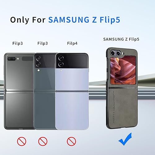 Miniatura 2 de LINXUXIE Funda de teléfono para Samsung Galaxy Z Flip 5, elegante superficie de cuero, ligera, suave, protección contra caídas, cubierta de teléfono