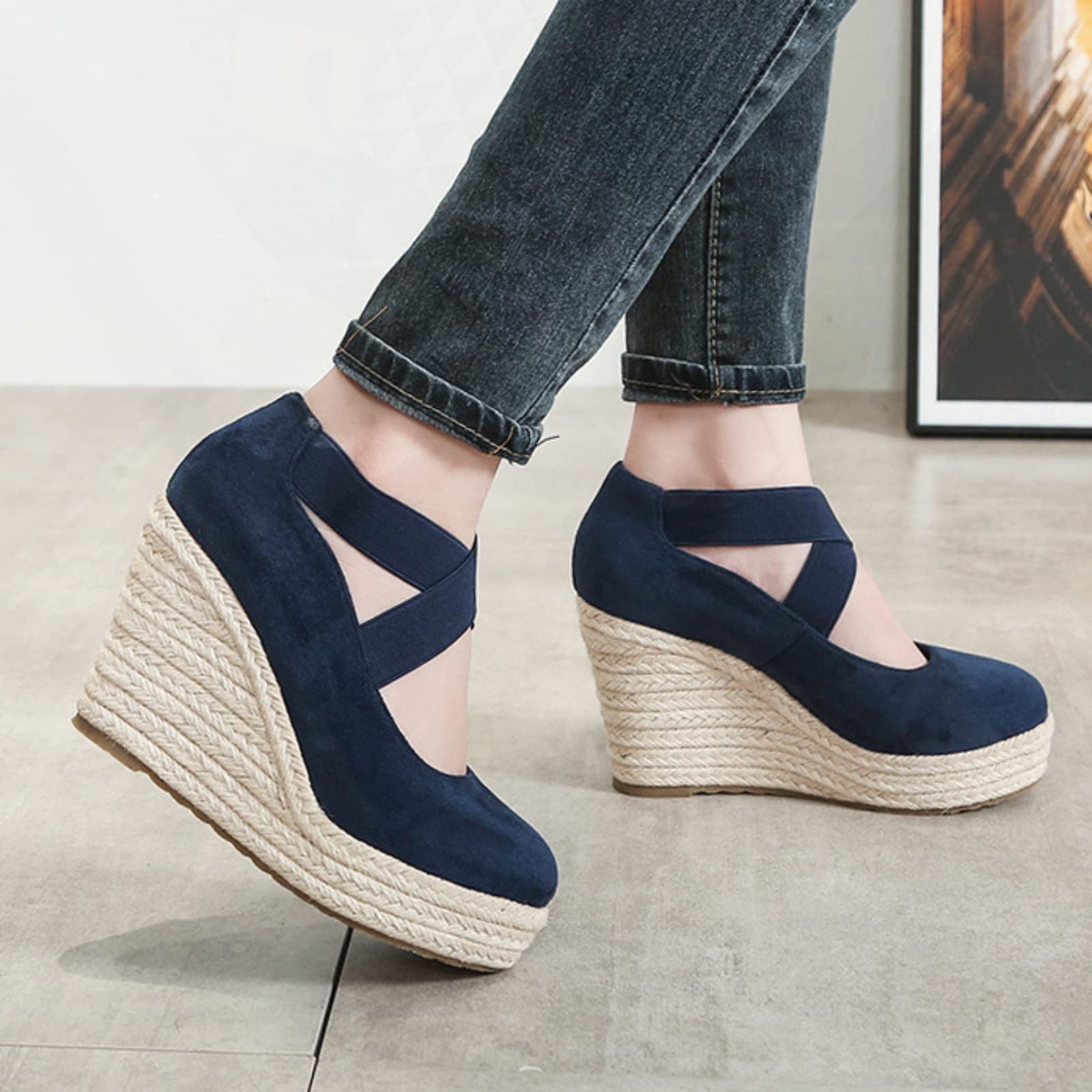 Sandalias Anchas Mujer Chanclas con Plataforma Zapatos de pescador de cuerda paja para mujer goma con punta redonda tacones altos para Chanclas Cuña Sandalias Senderismo