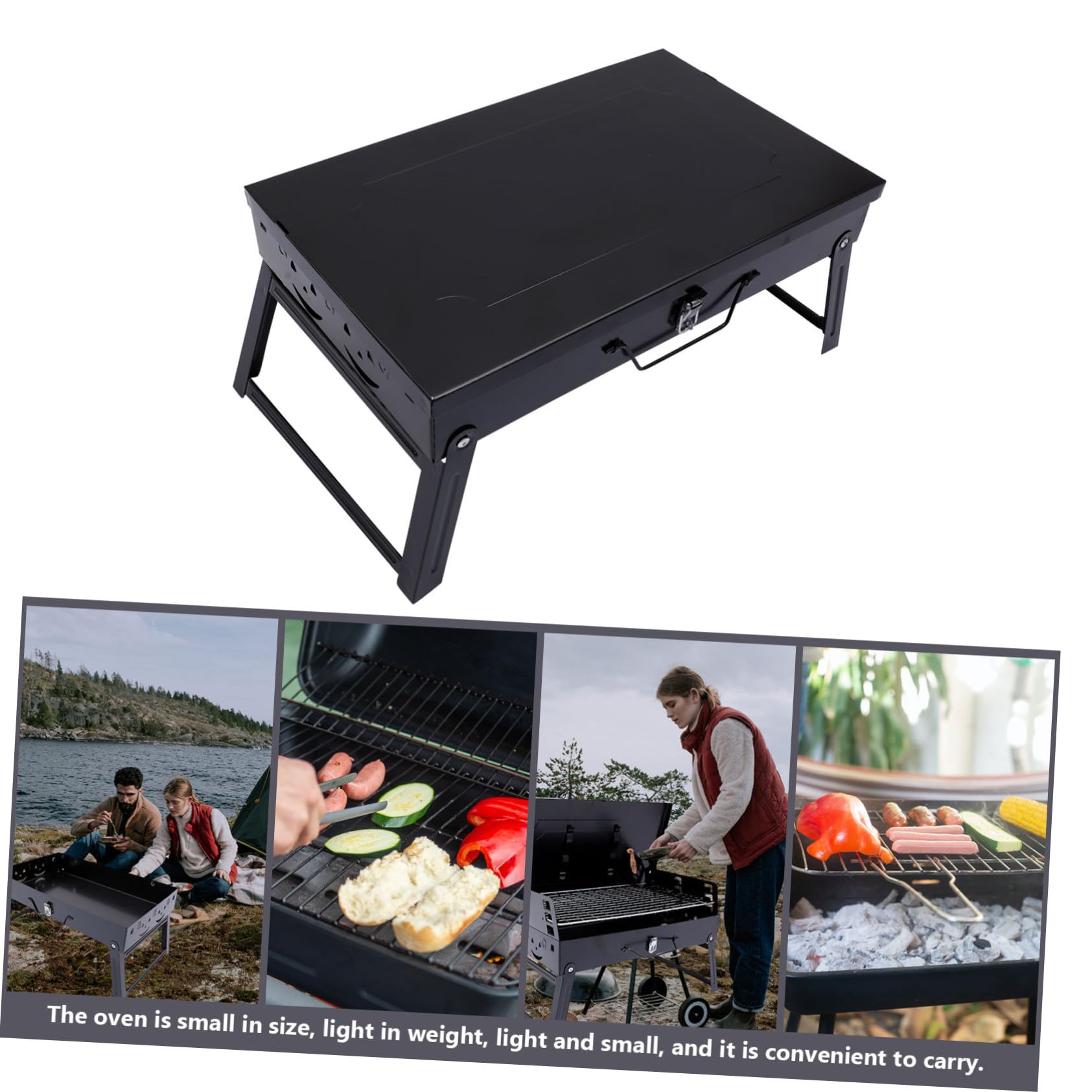 Parrilla de Barbacoa Portátil Plegable de Hierro Negro | Ventilación en Ambos Extremos, Distribución Uniforme del Calor, Uso en Jardín y Bbq