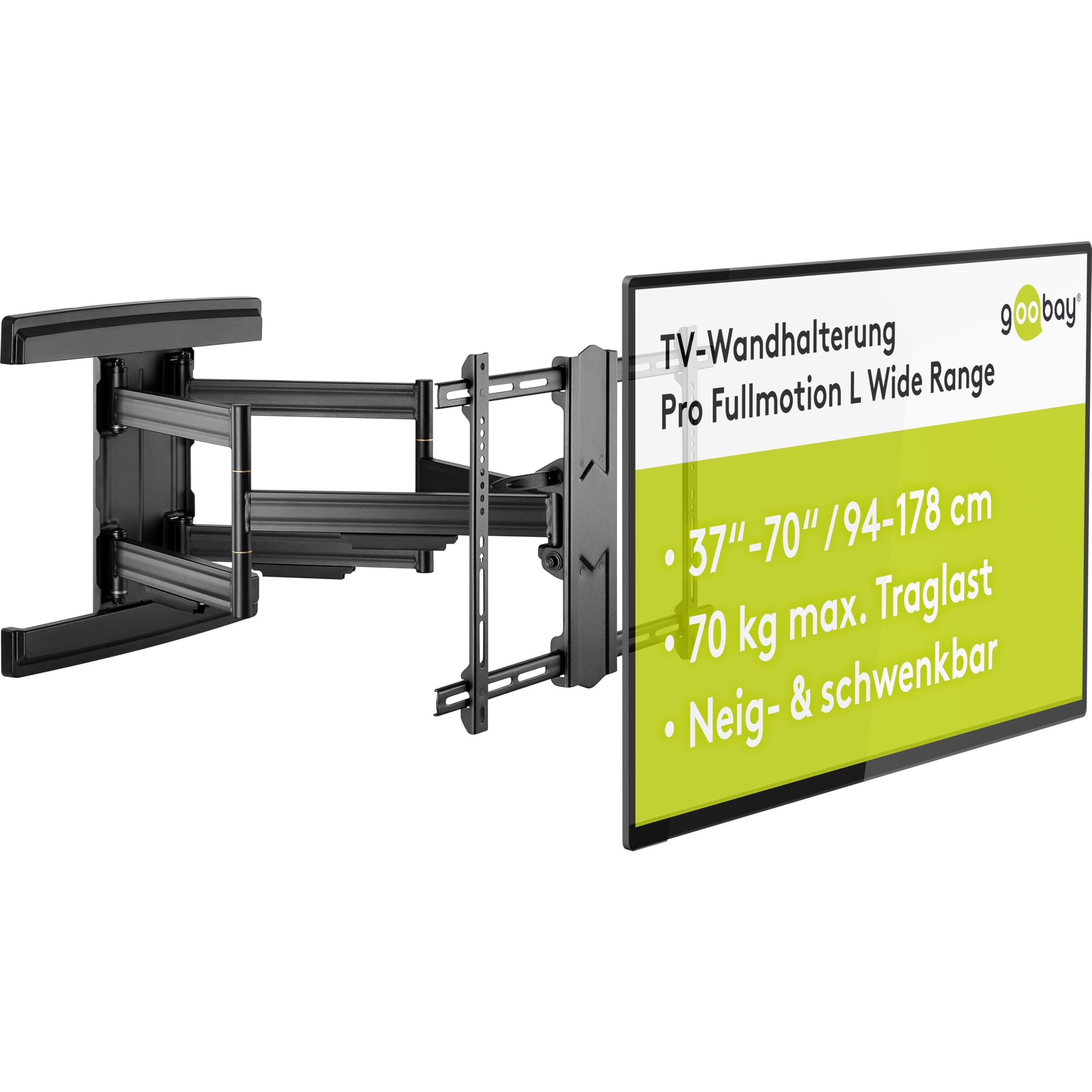Goobay 49935 Uchwyt ścienny do telewizora Pro Full Motion (L) Wide Range 37" do 70" (94-178 cm), w pełni ruchomy, wychylny/pochylny, 70 kg, Vesa Standard, czarny