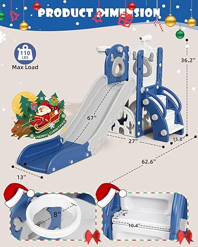 Miniatura 6 de XJD Tobogán 7 en 1 para niños pequeños, tobogán de interior para niños de 12 a 36 meses, nueva actualización con golf, aro de baloncesto para juegos